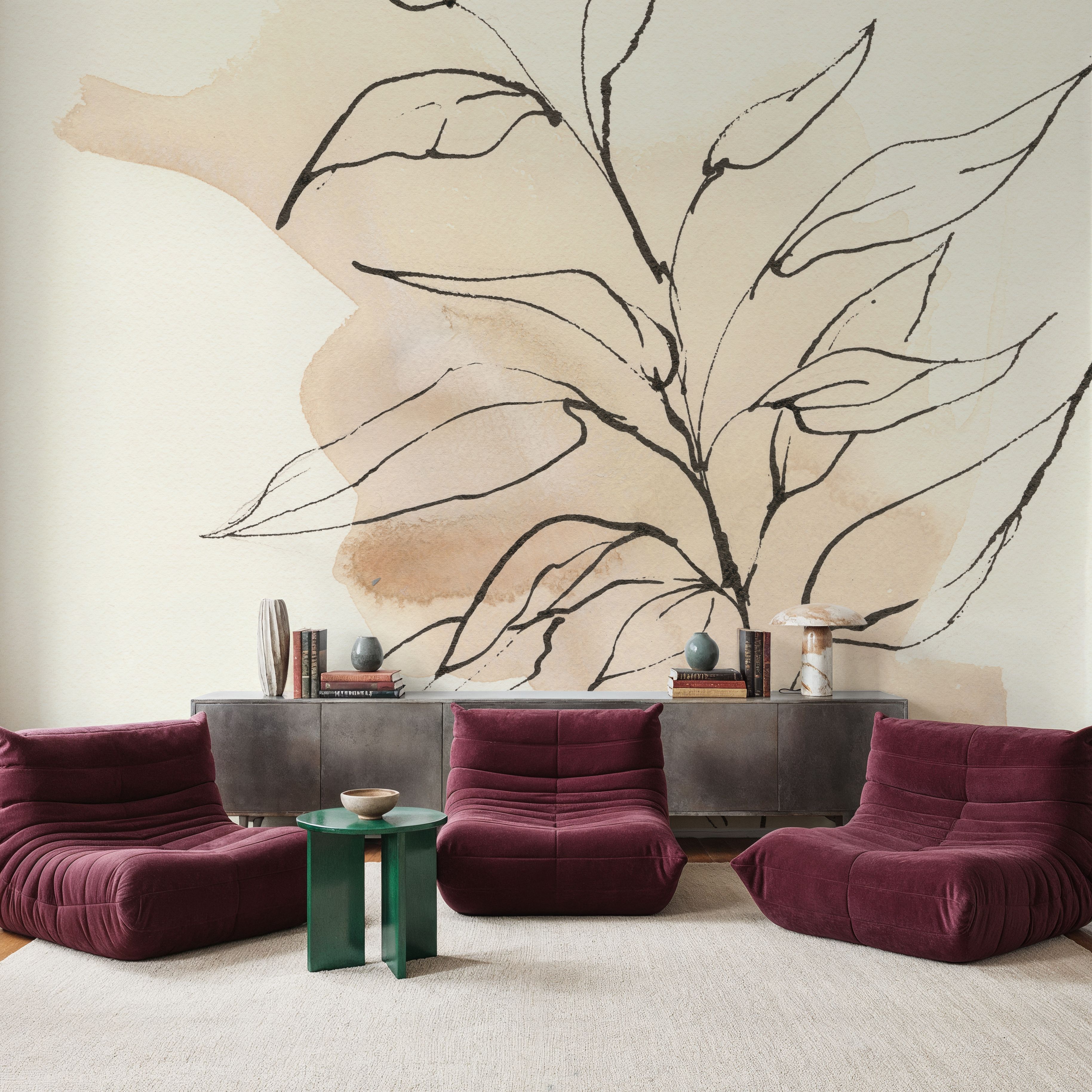 Wall Mural - Boho Botanical V - Abstract mural wallpaper - Yellow - Bedroom - Wallism UK - Premium, Textured or Peel & Stick