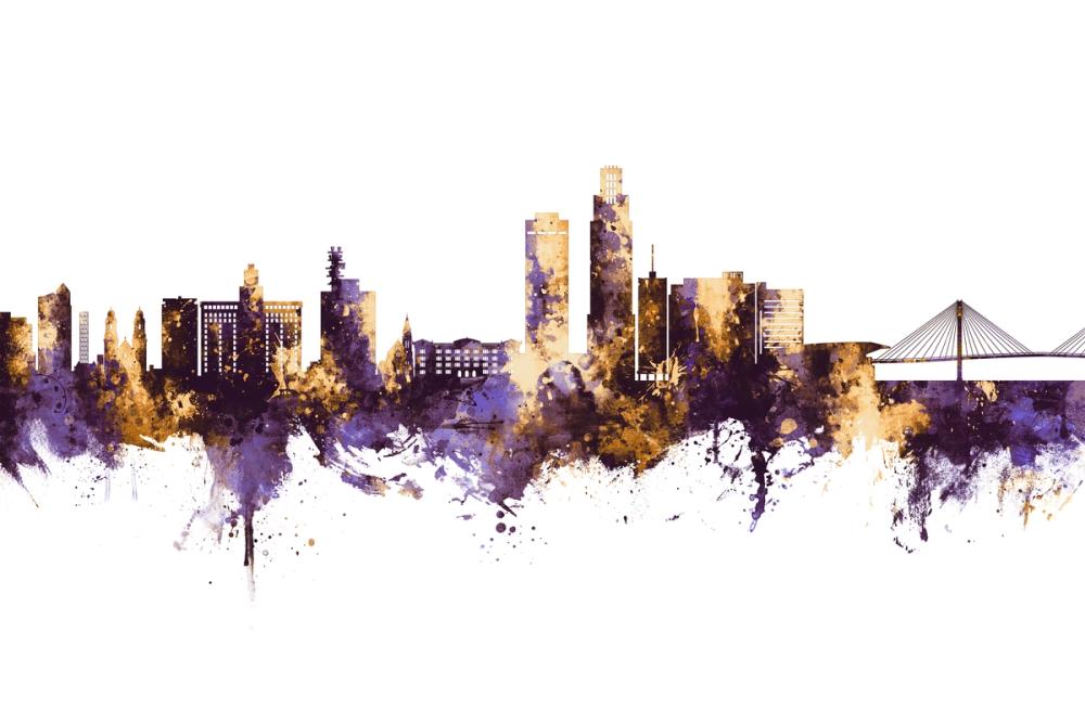 Omaha Nebraska Skyline Purple & Gold