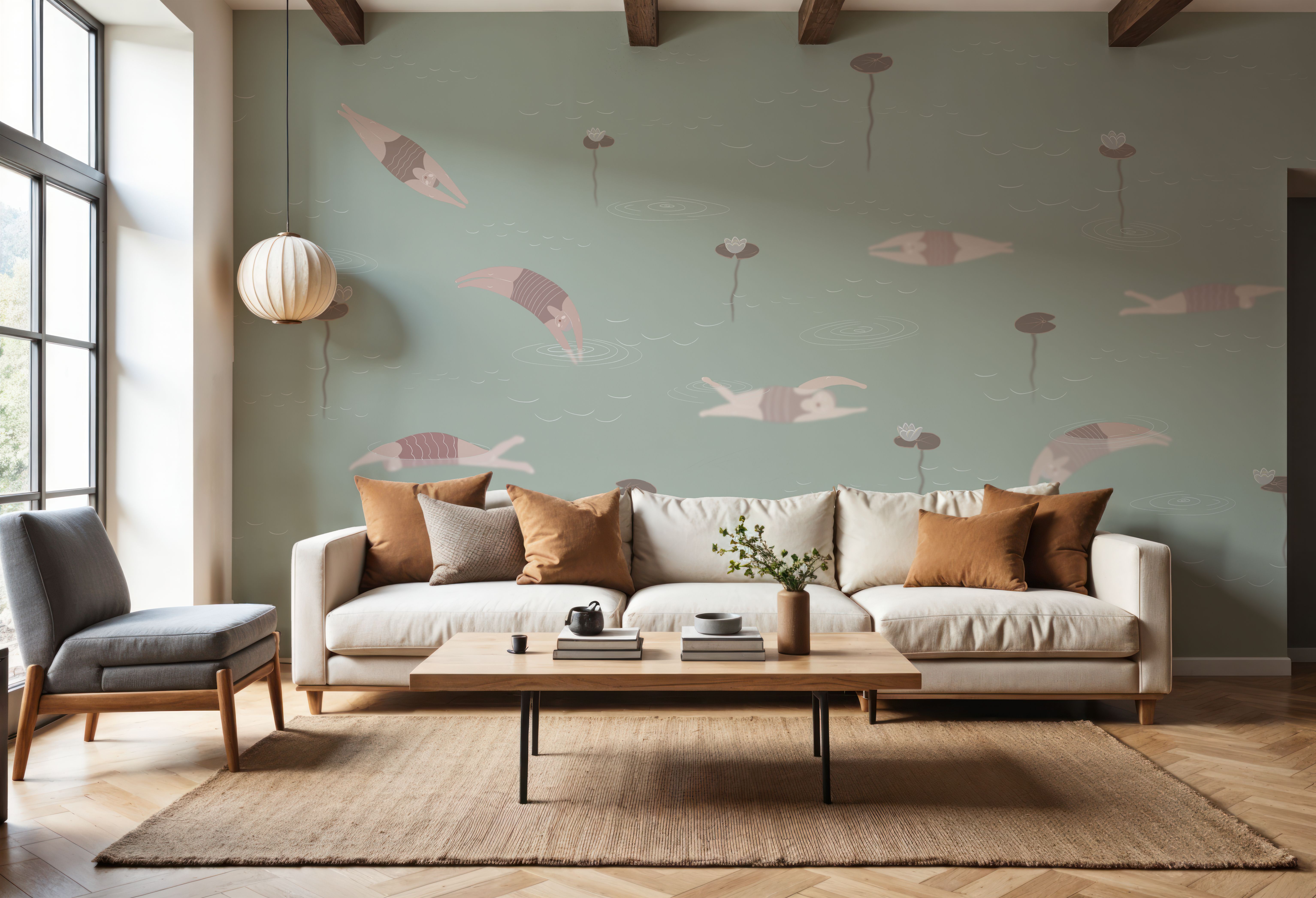 Swimmers, Seafoam, Wallpaper