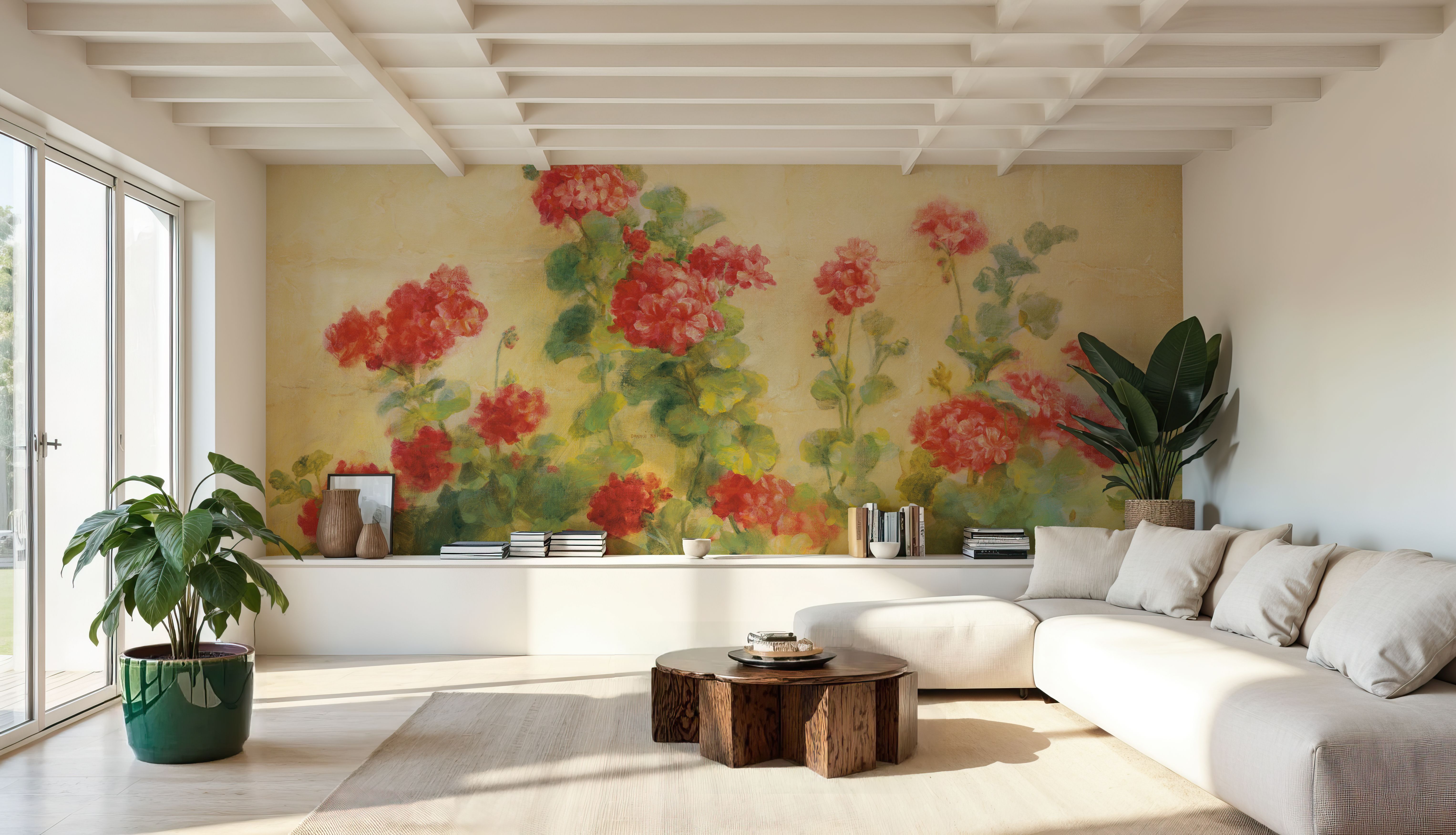 Red Geraniums on White