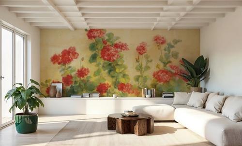 Red Geraniums on White