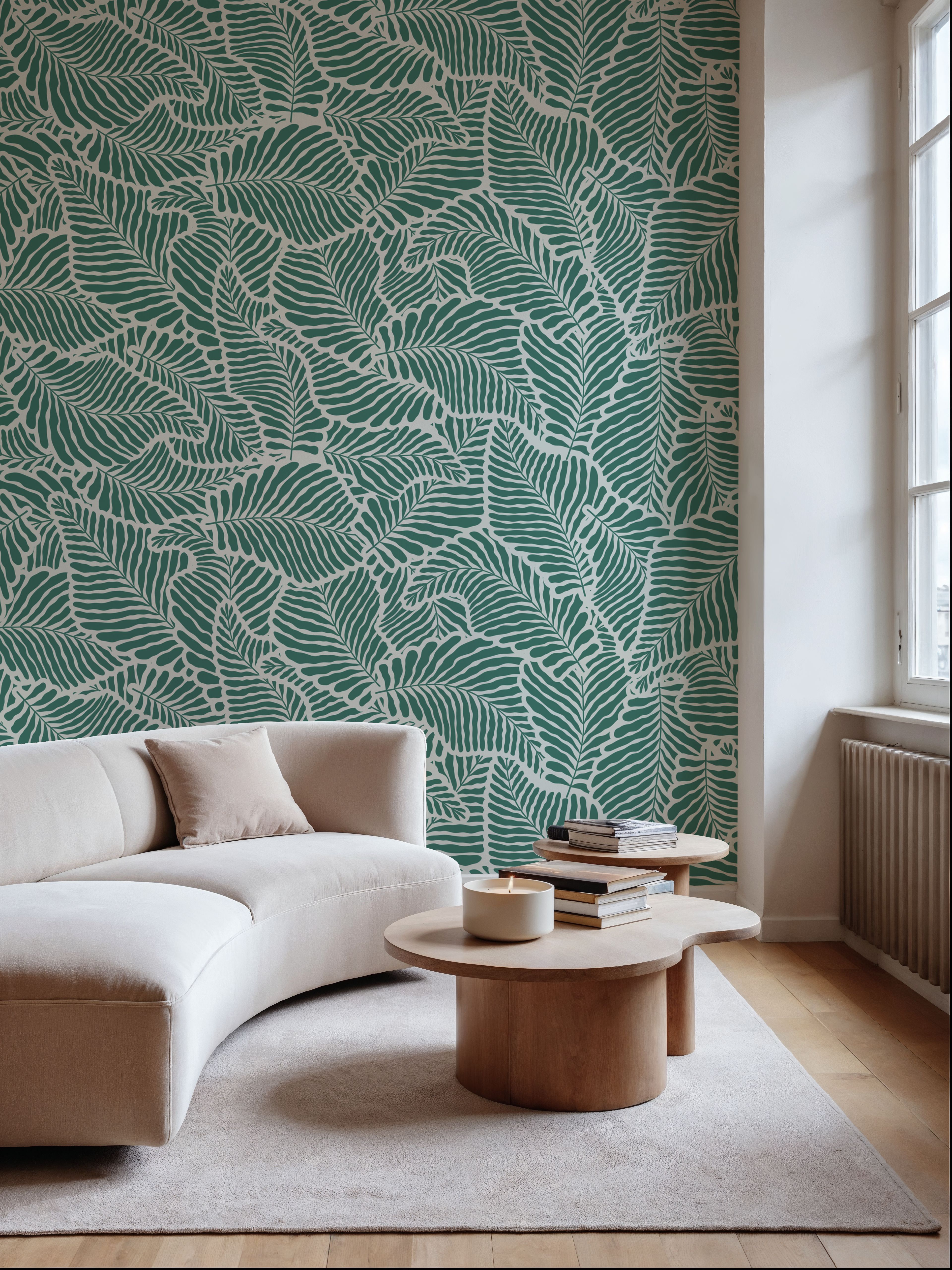 Fern Cut-Outs Pattern, Fresh Evergreen, Wallpaper