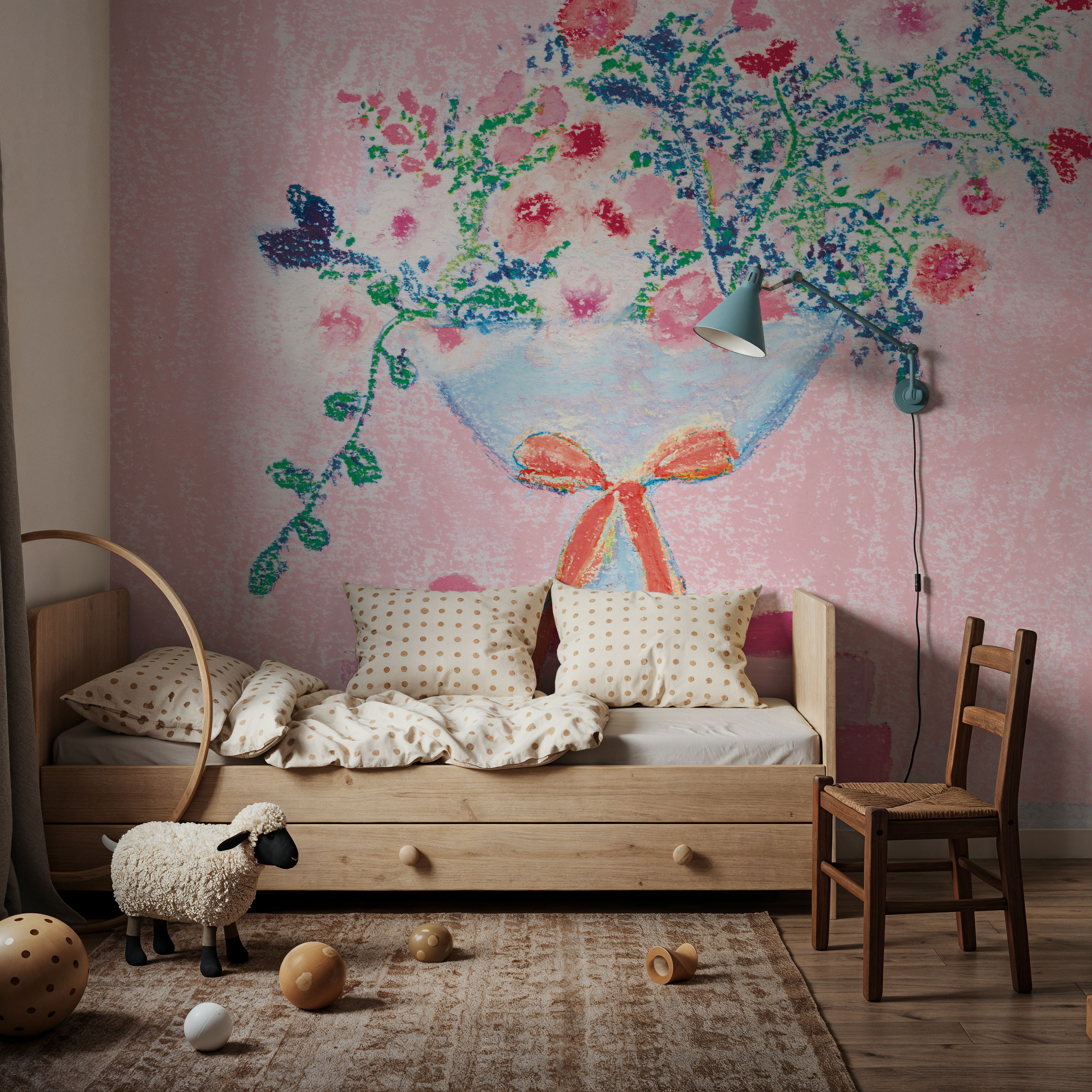 Wall Mural - Flower Vases and Books Square Pink - Contemporary mural wallpaper - Kids' Room - Wallism UK - Premium, Textured or Peel & Stick