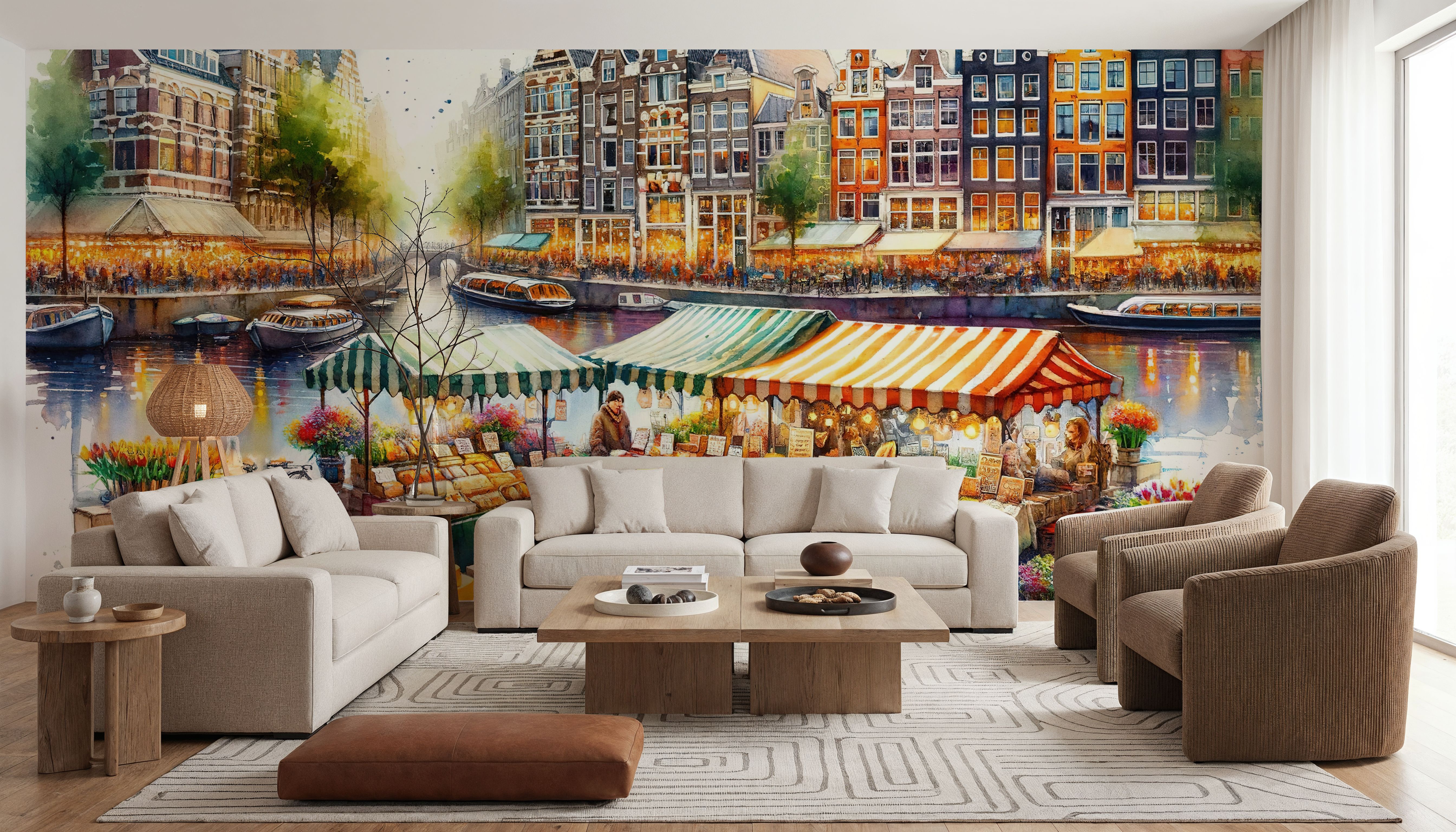 Watercolor Market Scene Dutch Cheeses