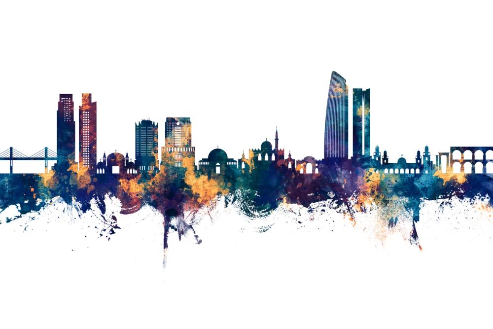 Amman Skyline Blue & Bronze