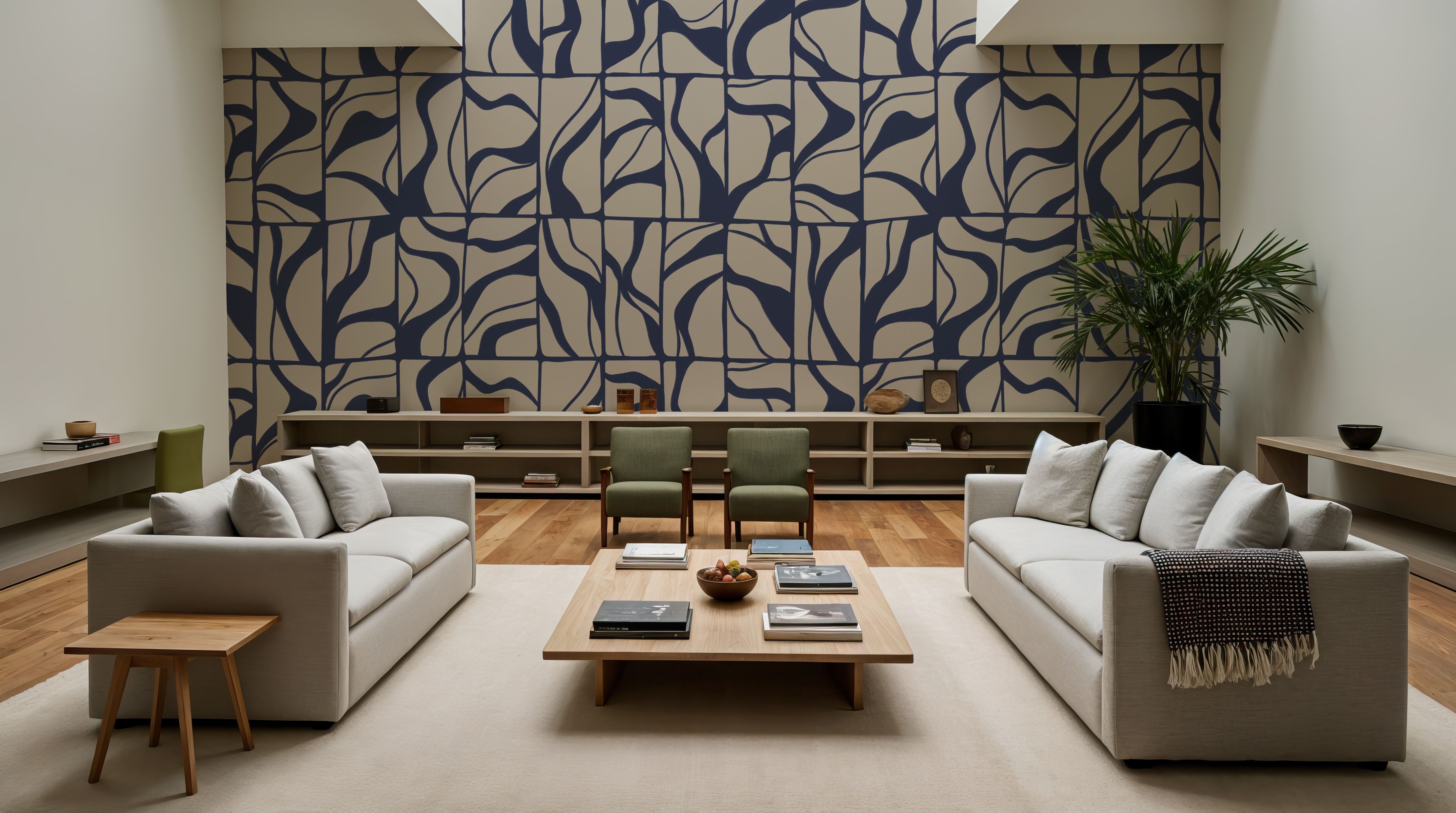 Linear Drift, Marine & Beige, Wallpaper