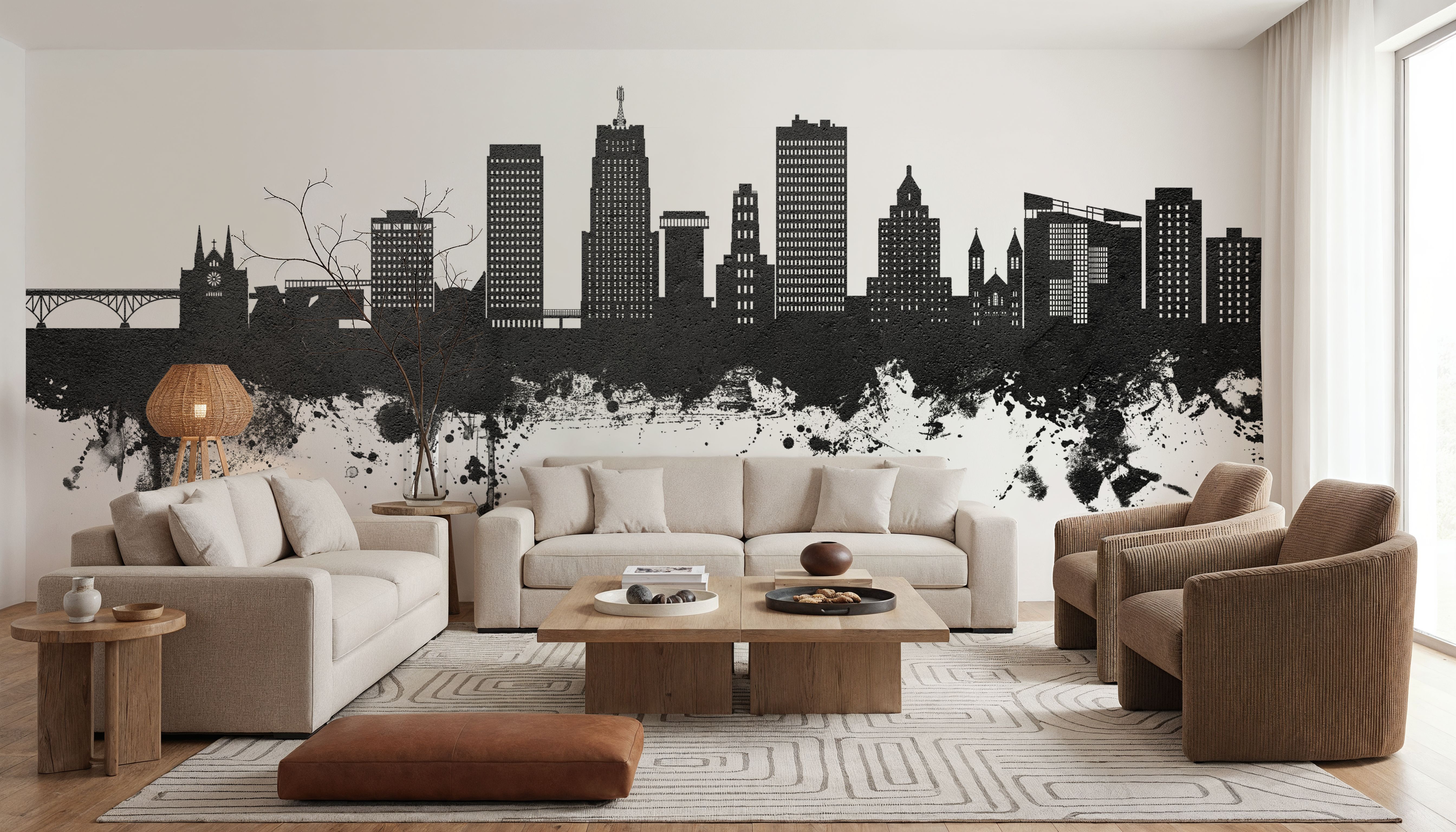 Akron Ohio Skyline Black & White