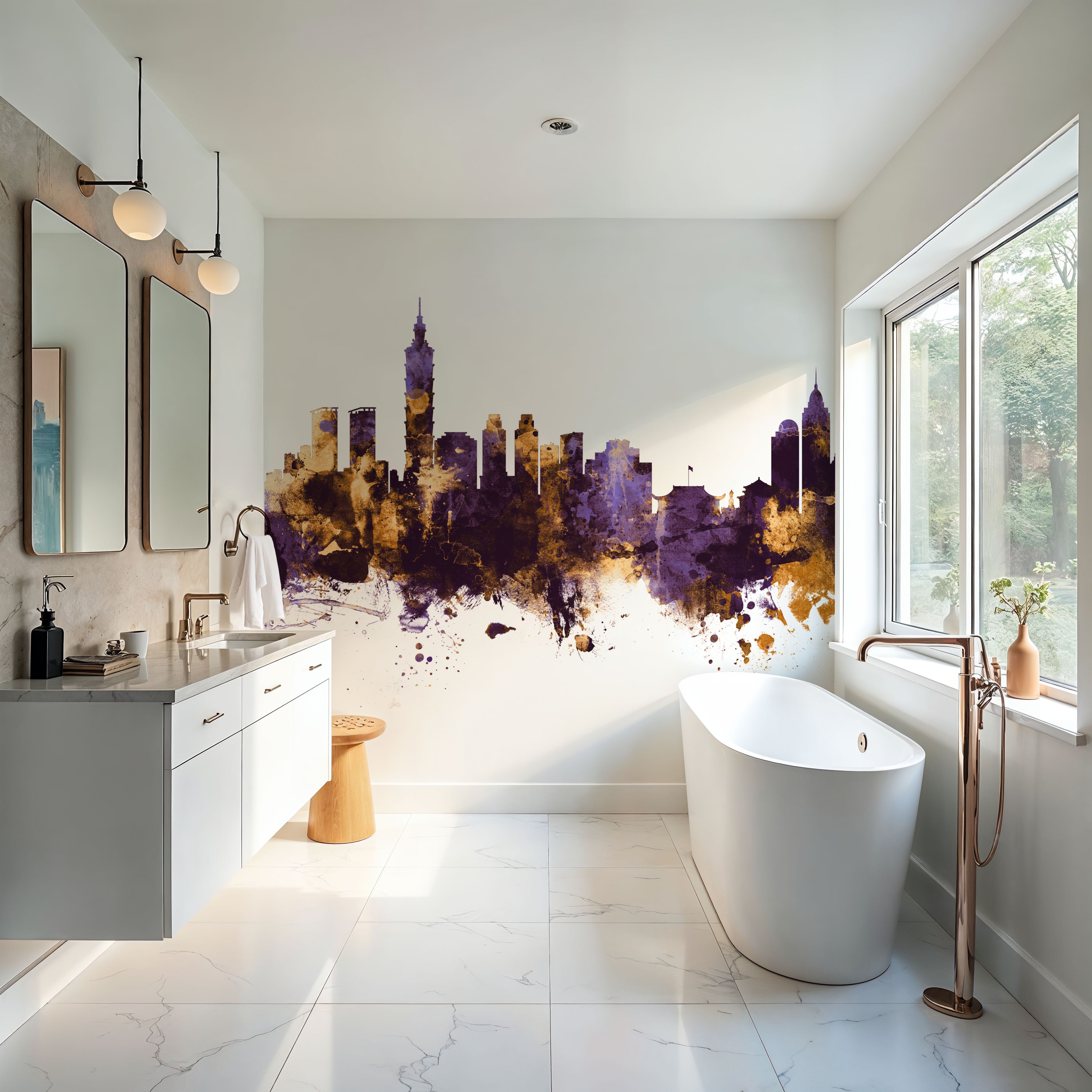 Taipei Taiwan Skyline Purple & Gold