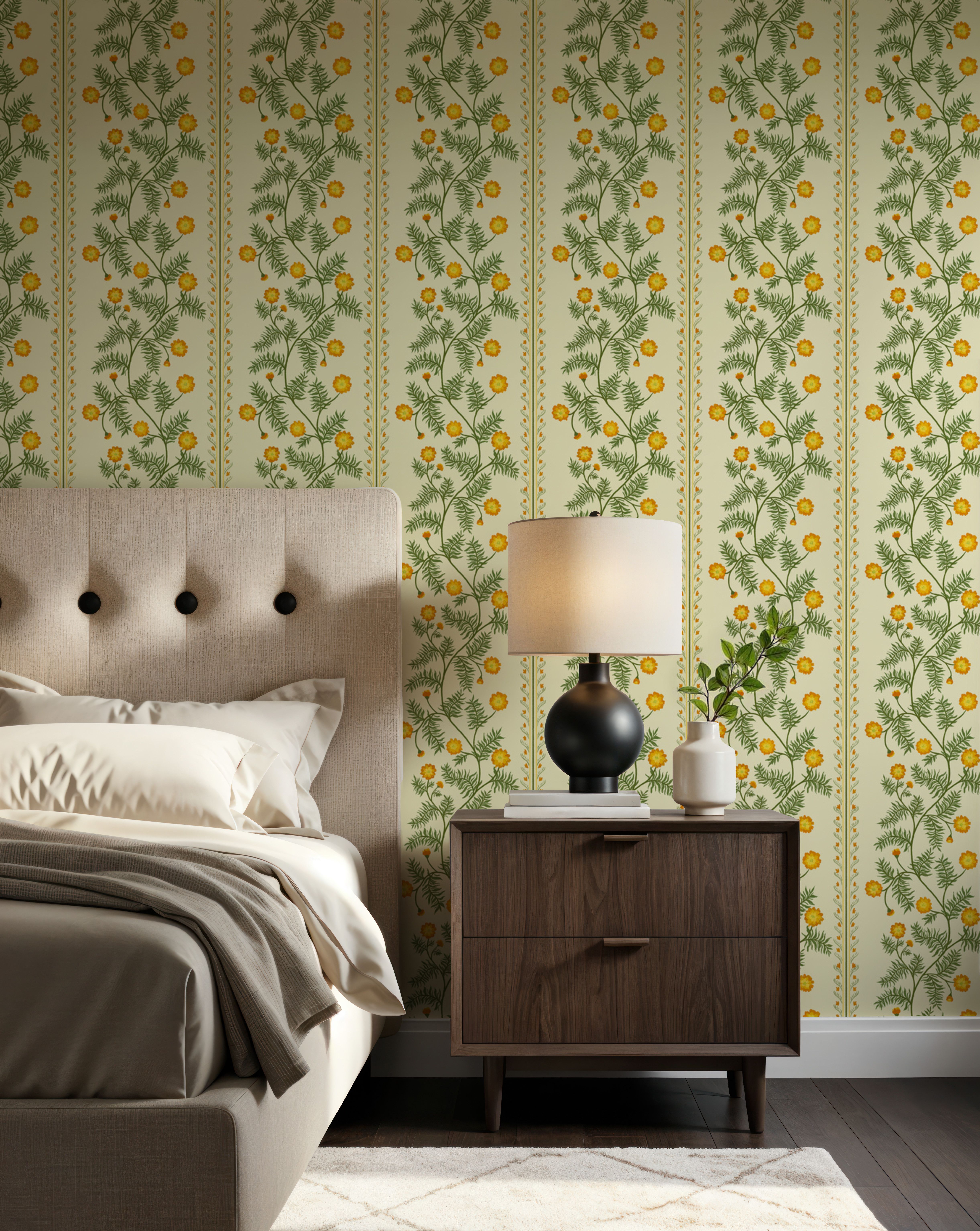 Marigold Stripes, Orange on Cream