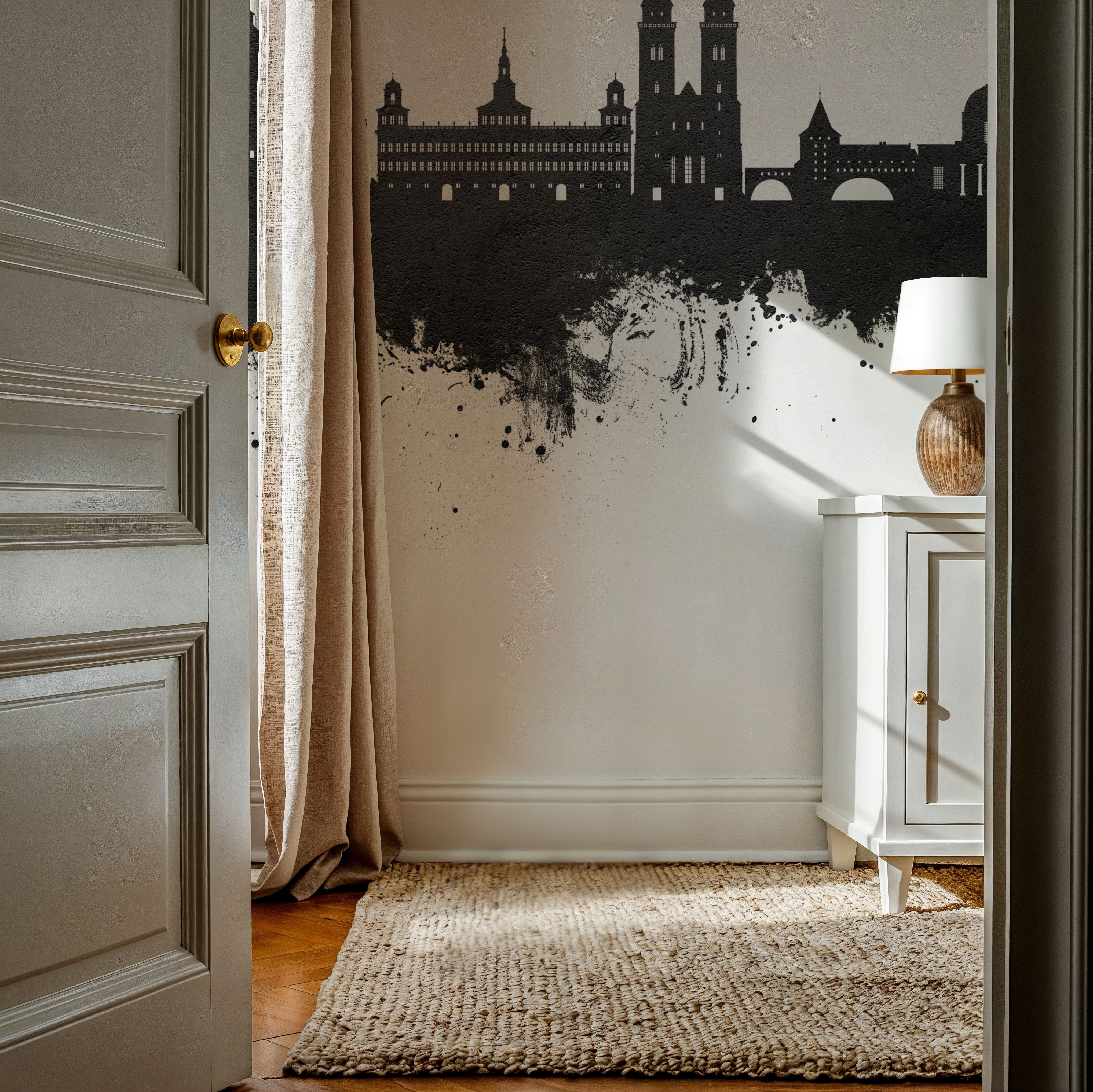 Wall Mural - Nürnberg Germany Skyline Black & White - Dining Room - Wallism US - Premium, Textured or Peel & Stick