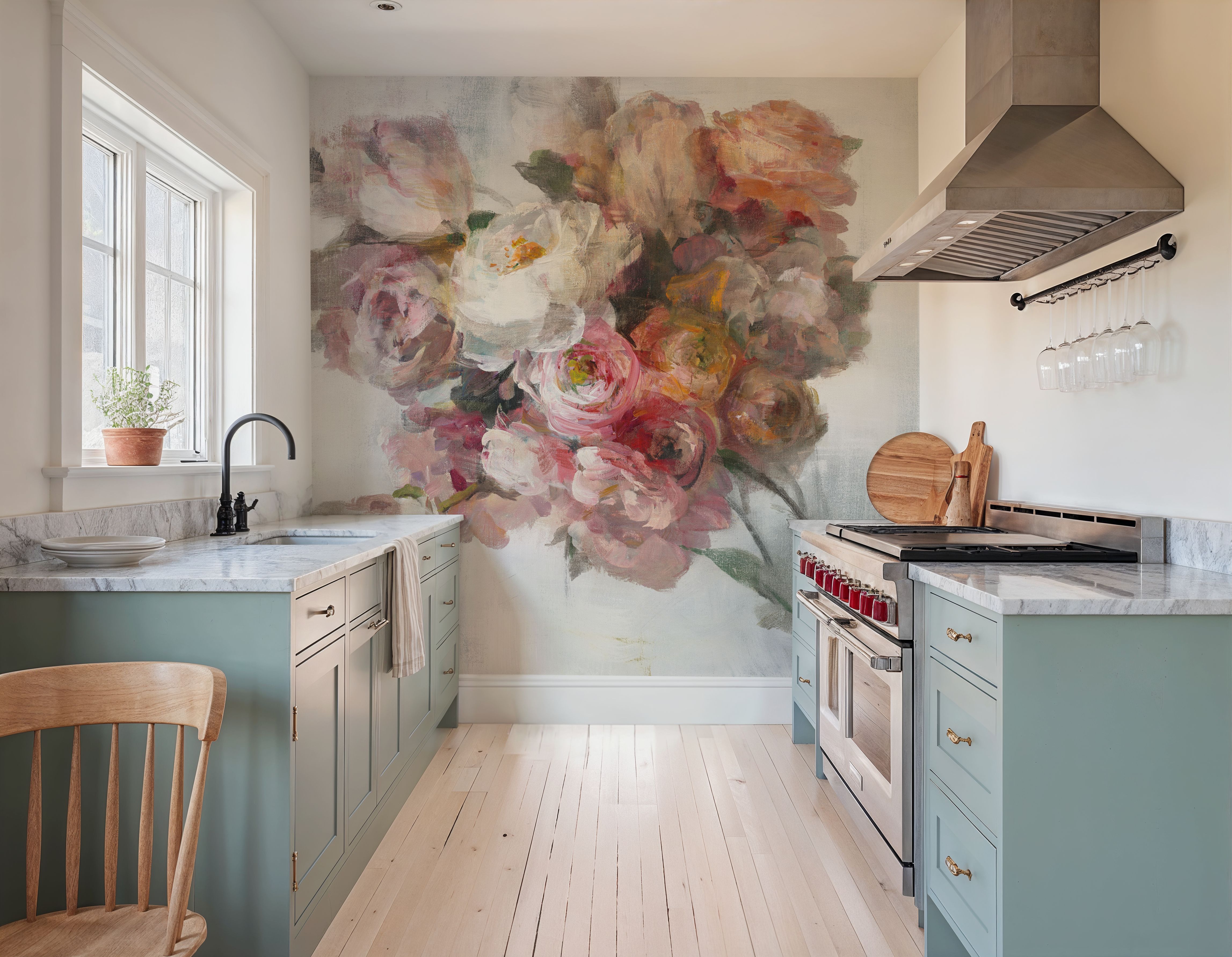 Wall Mural - Blush Bouquet on White - Contemporary mural wallpaper - Offices - Wallism US - Premium, Textured or Peel & Stick