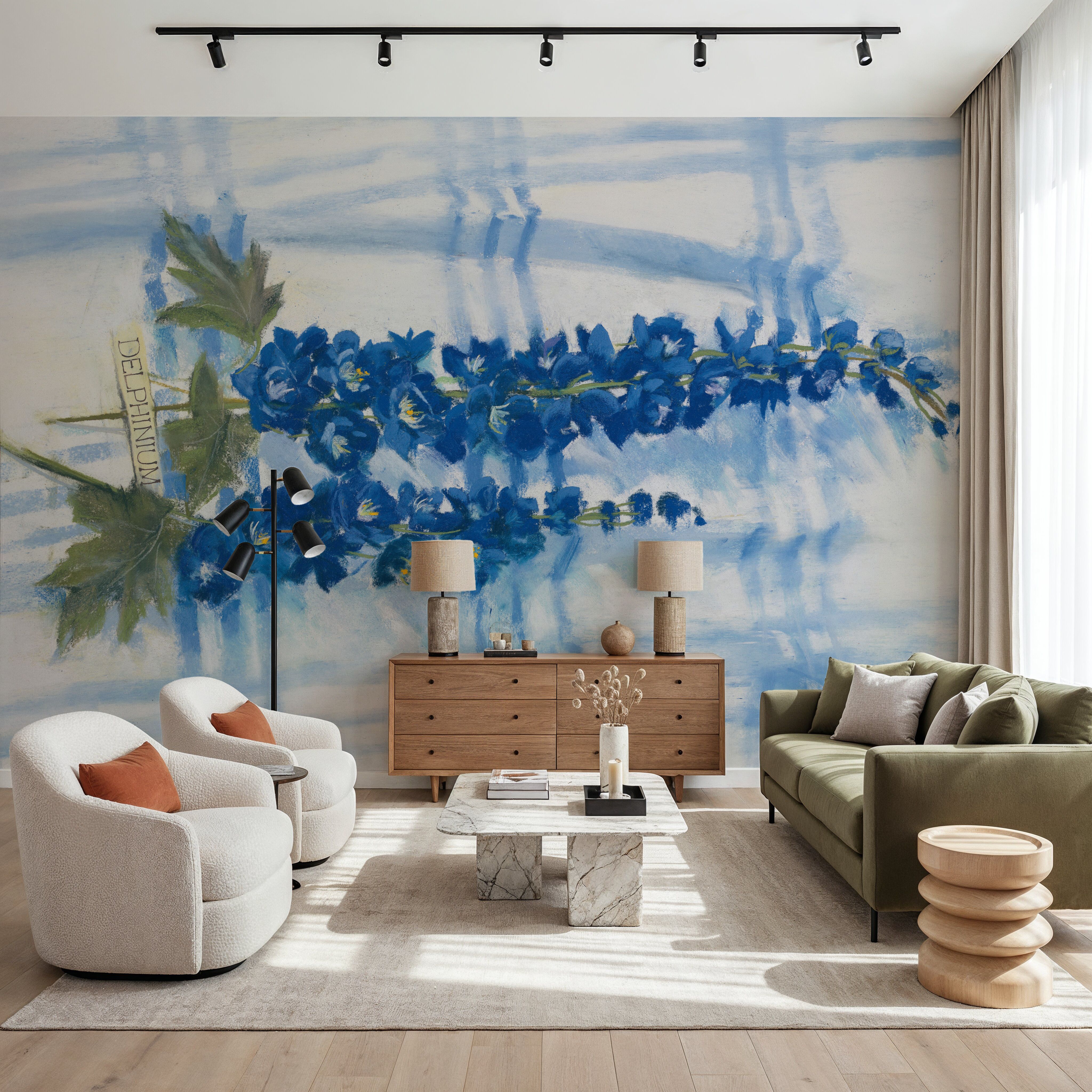 Delphinium on Linen