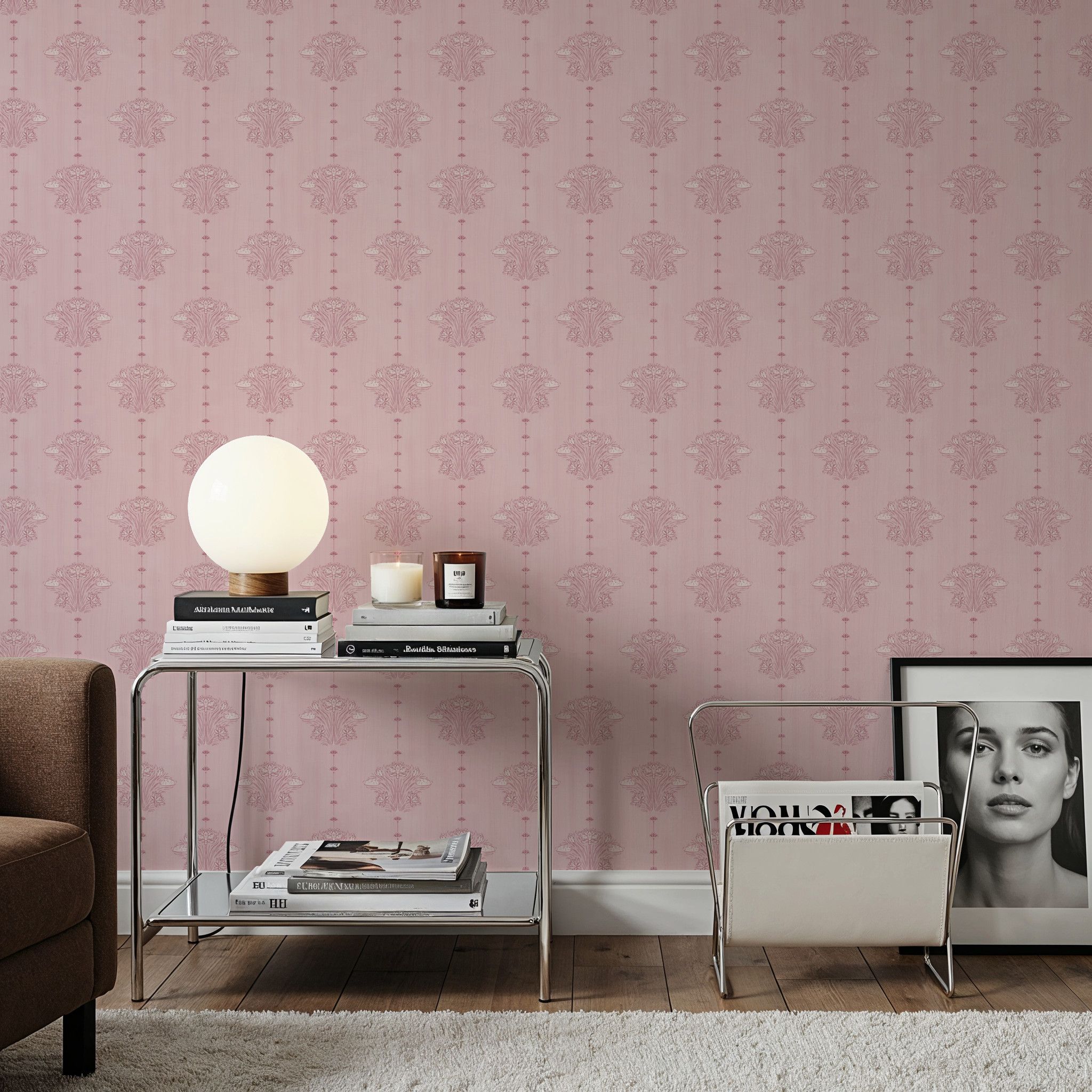 Block Print Water Lily Stripes, Blush, Papel de parede