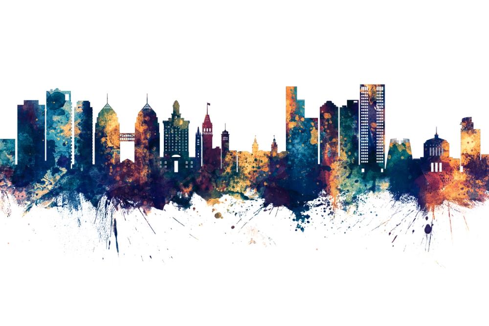 Oakland California Skyline Blue & Bronze