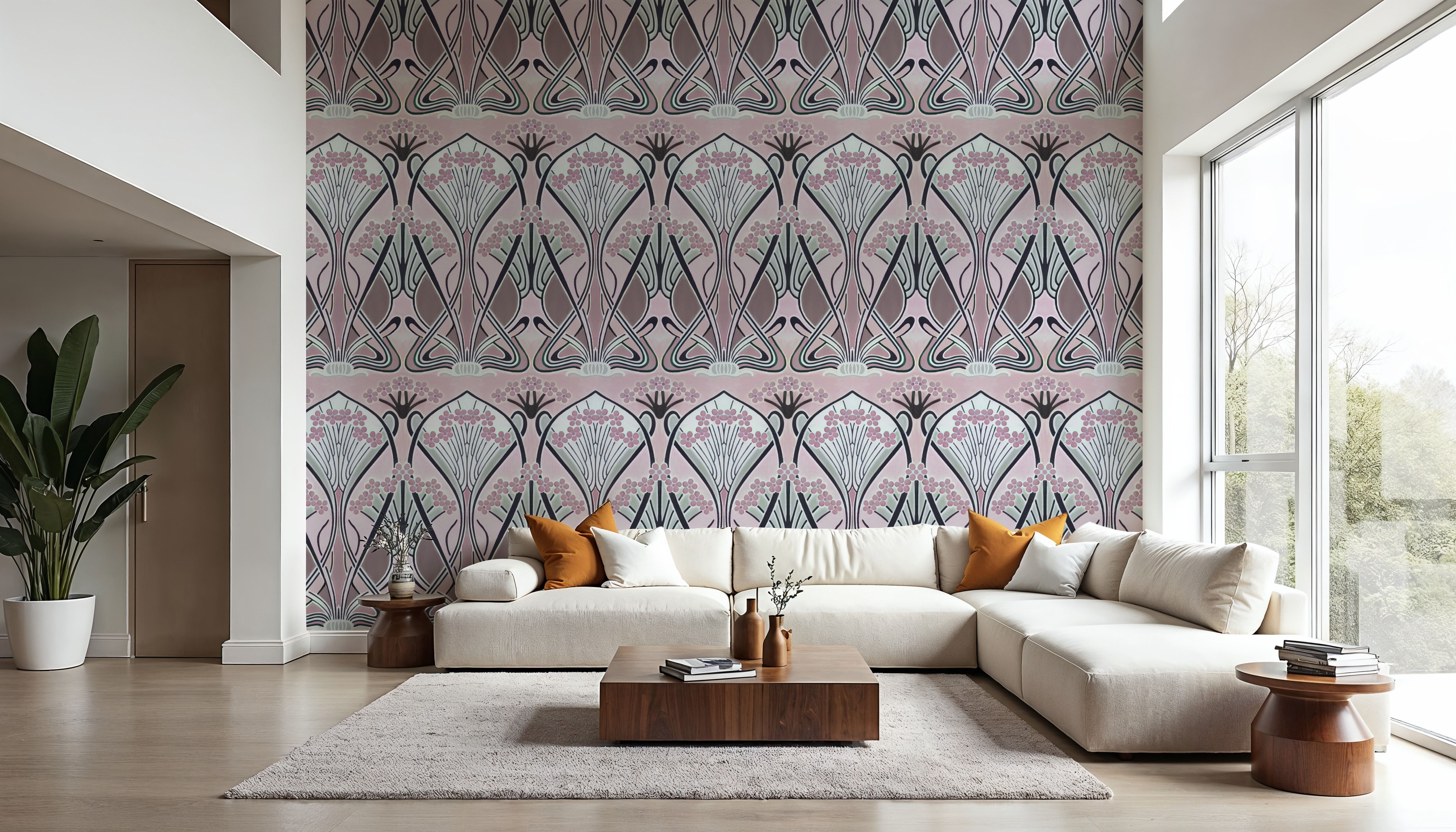 Floral Art Deco Aura, Petal Pink, Papel pintado