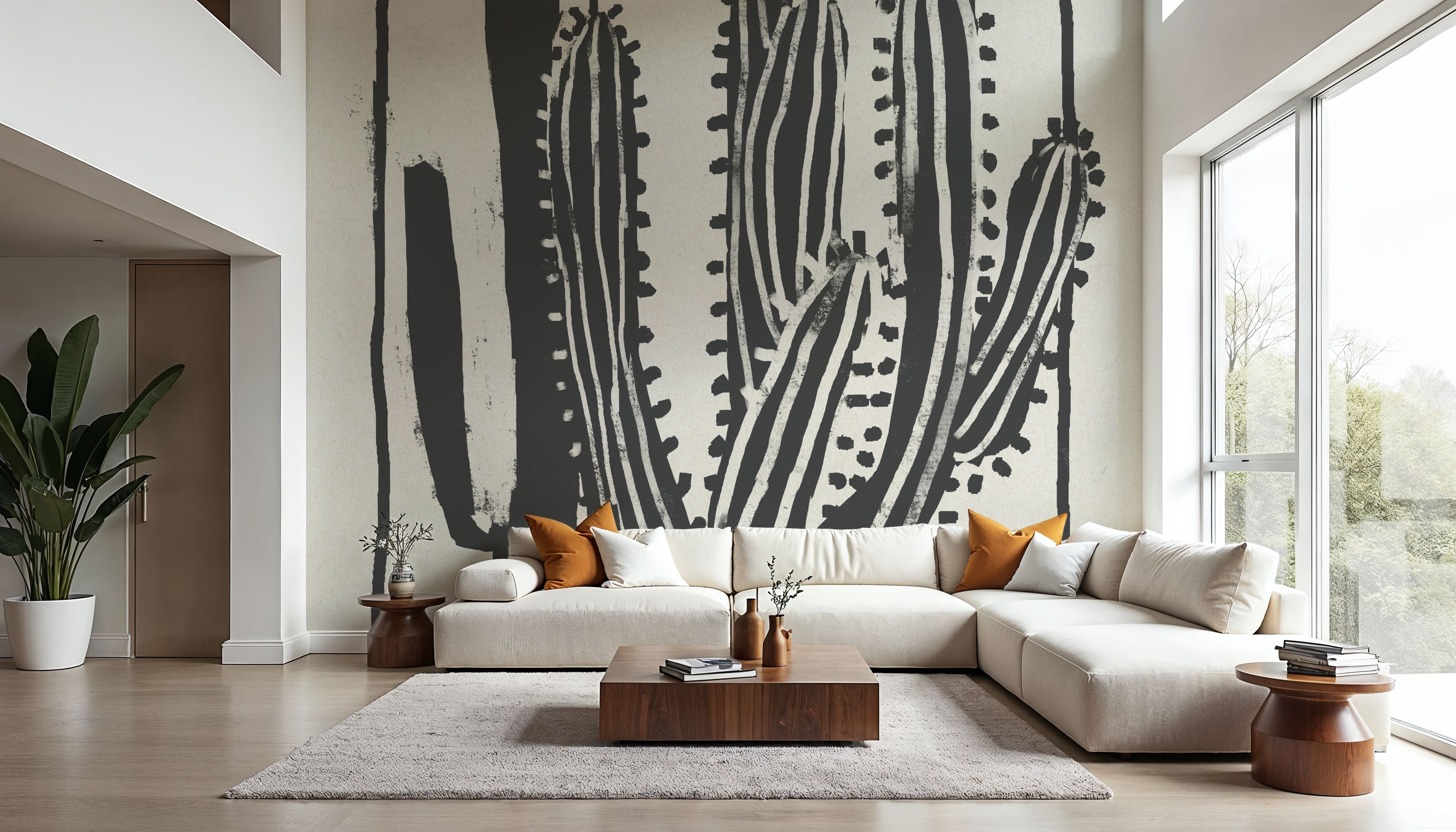 Woodcut Cactus II, Wallpaper