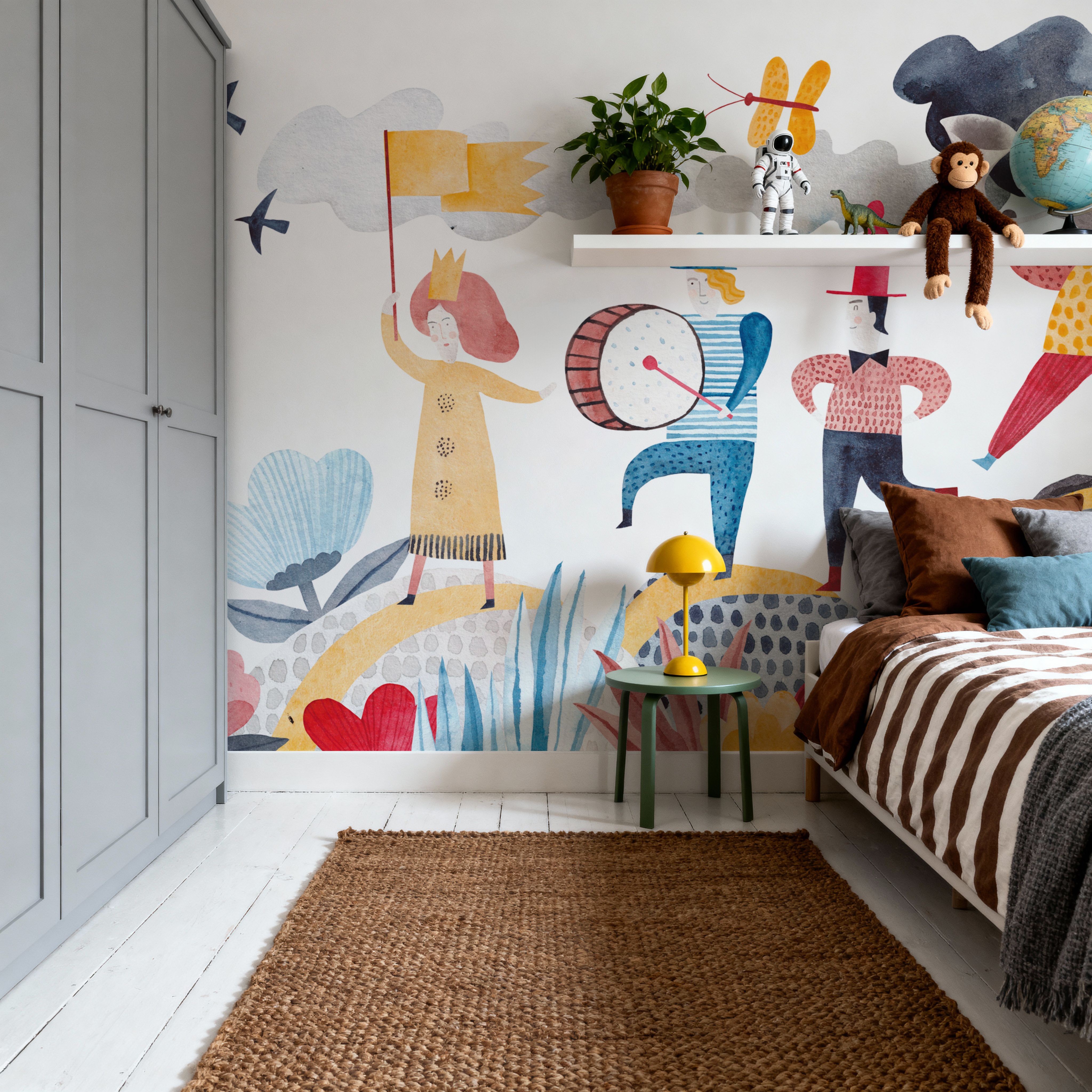 Wall Mural - The Cheerful Parade - Abstract Graphics mural wallpaper - Blue - Kids' Room - Wallism UK - Premium, Textured or Peel & Stick