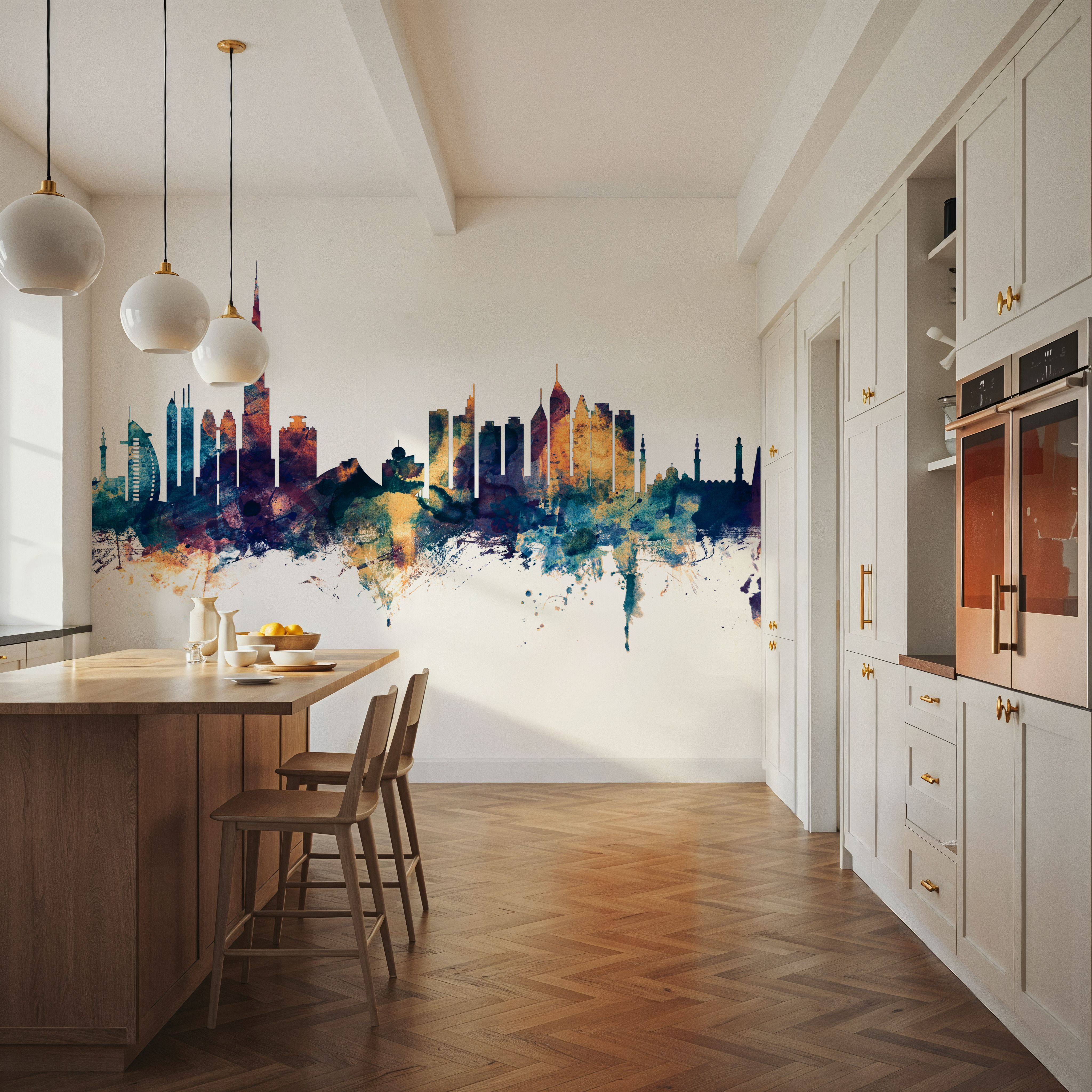 Dubai Skyline Blue & Bronze