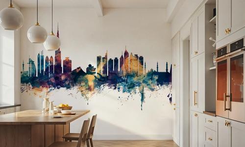 Dubai Skyline Blue & Bronze