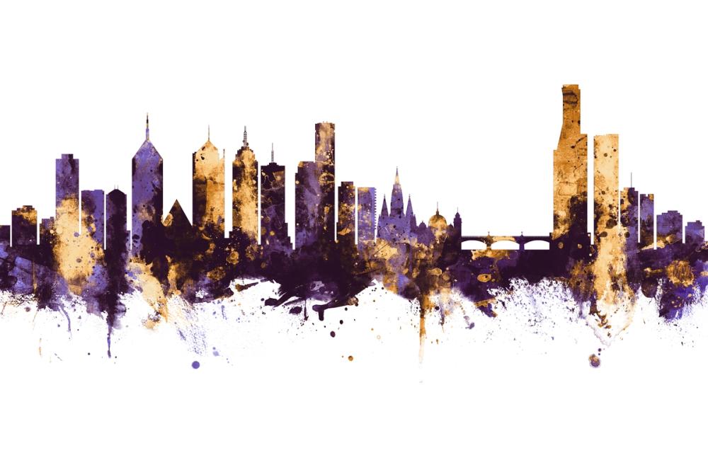 Melbourne Australia Skyline Purple & Gold