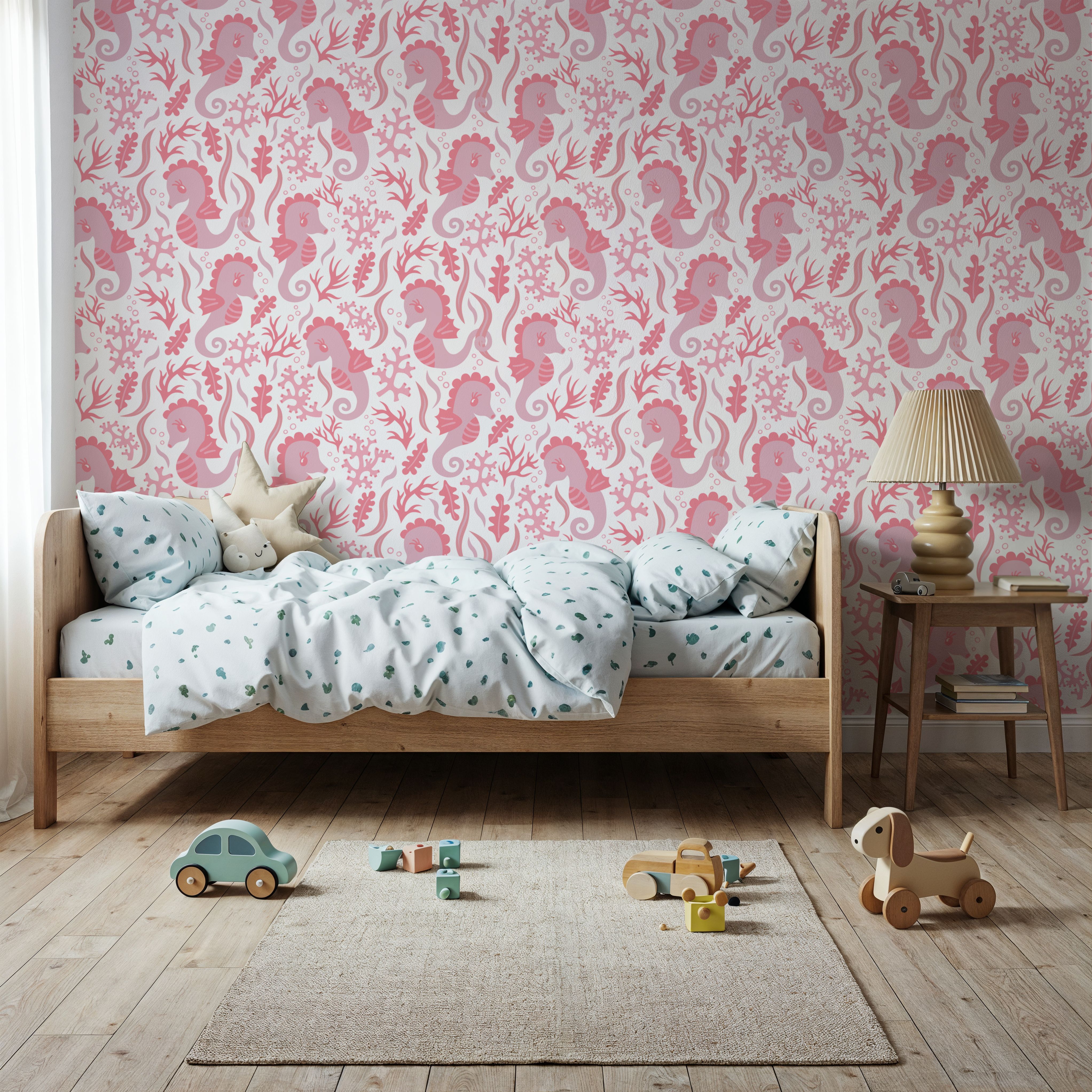 Sweet Seahorses, Pink, Wallpaper