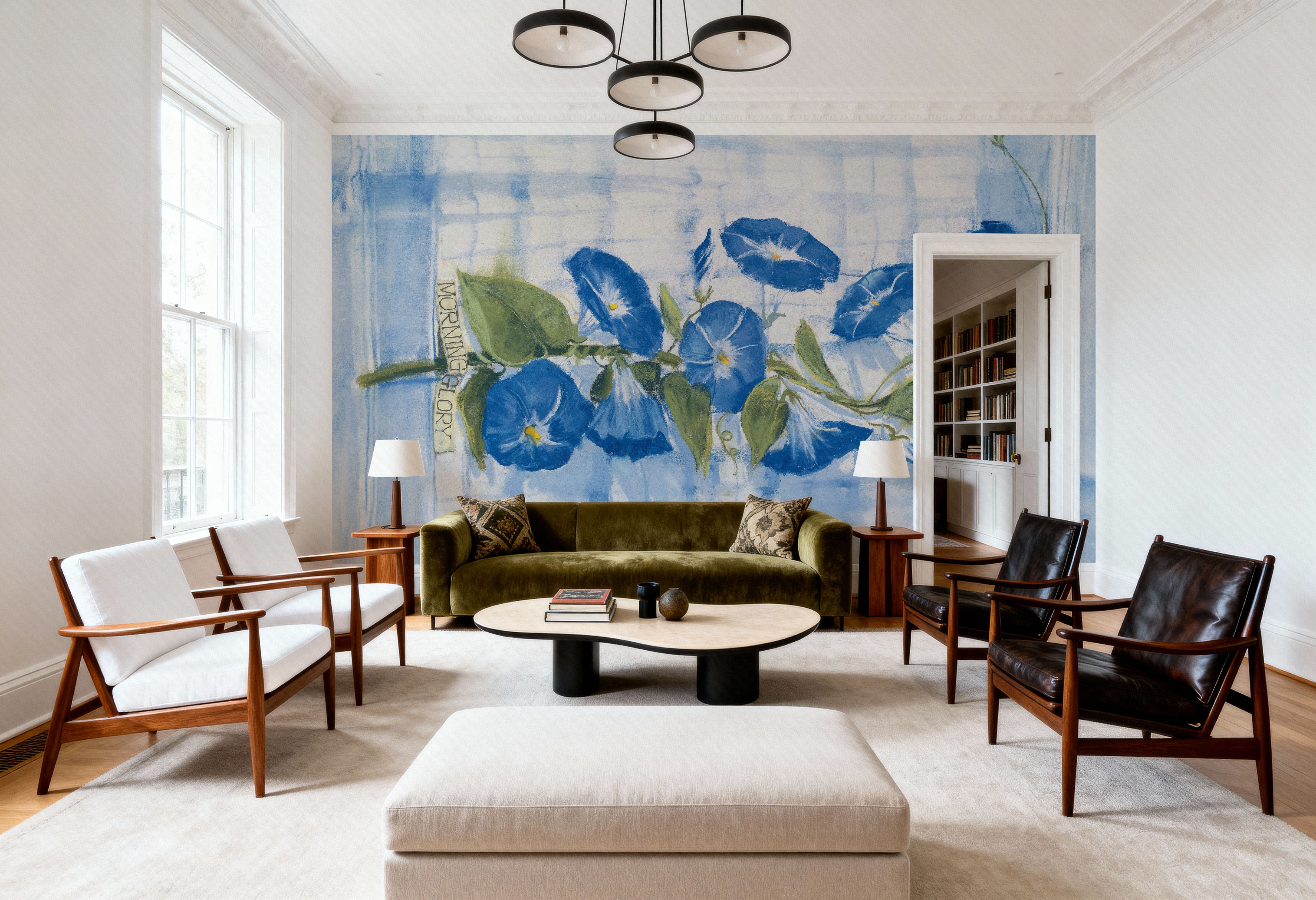 Morning Glory on linen, Wallpaper