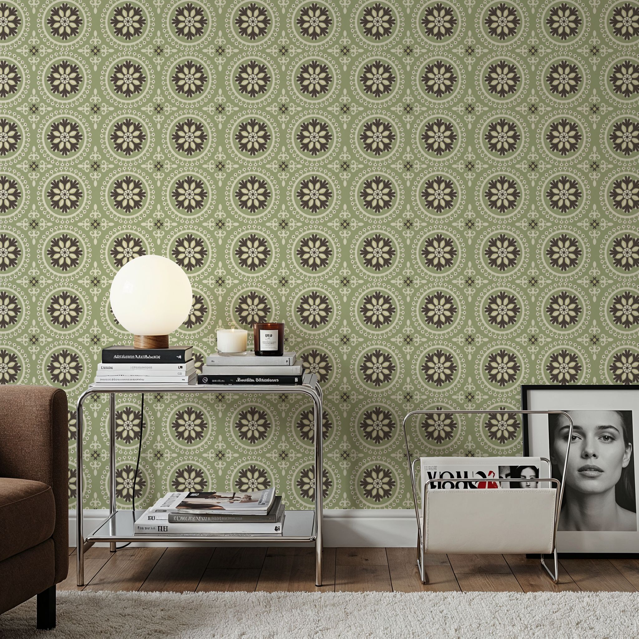 Geo Floral, Pistachio, Wallpaper
