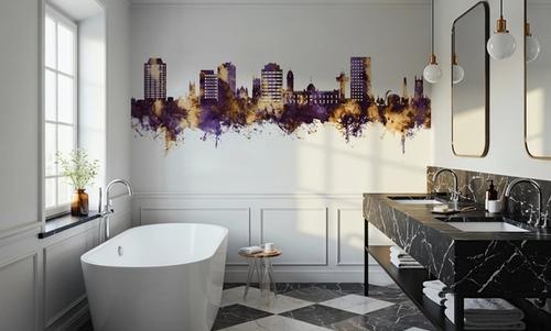 Hobart Australia Skyline Purple & Gold