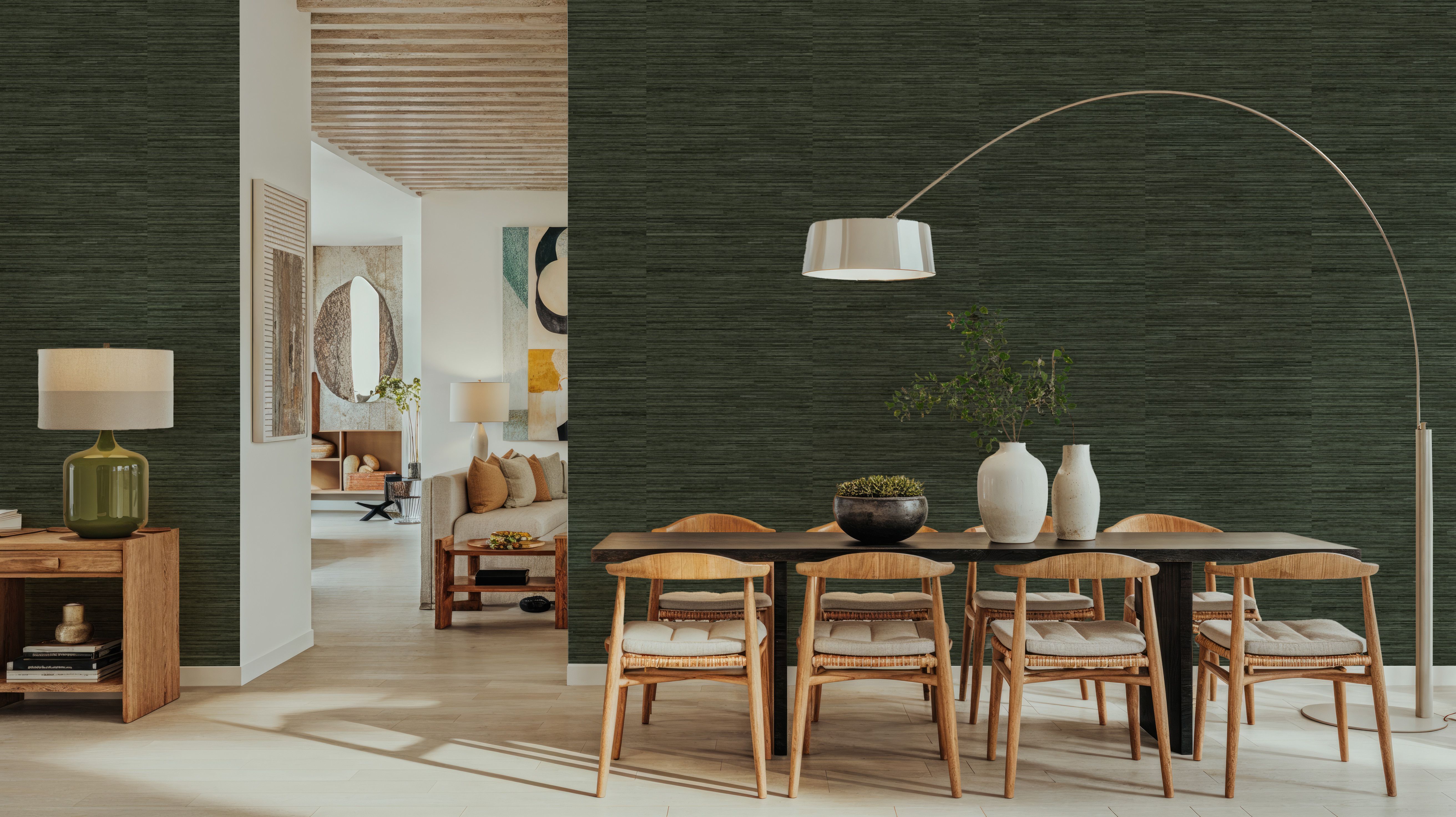 Faux Grasscloth with Visible Seams, Evergreen
