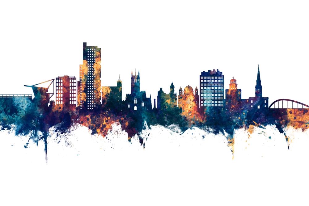 Wolverhampton England Skyline Blue & Bronze