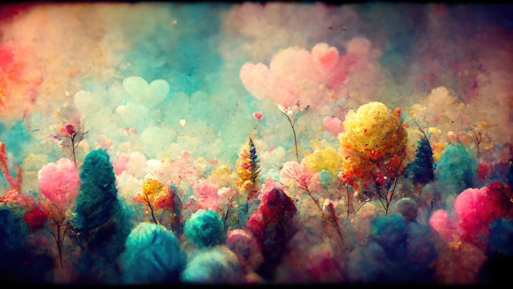 Graphic illustration of pastel forest