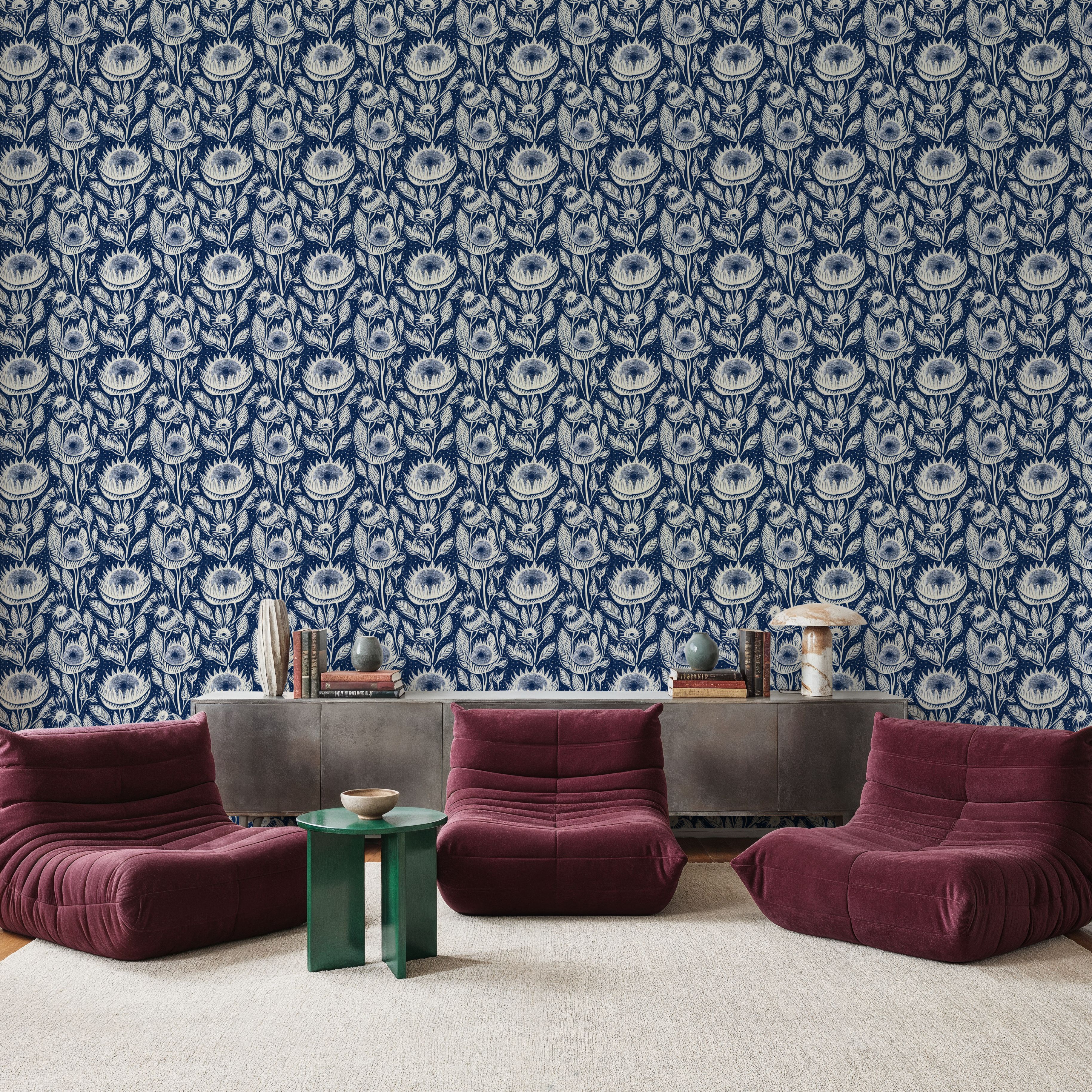 Sunflower Buds, Indigo Blue