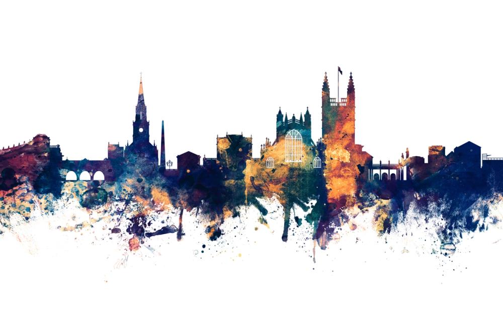 Bath England Skyline Blue & Bronze