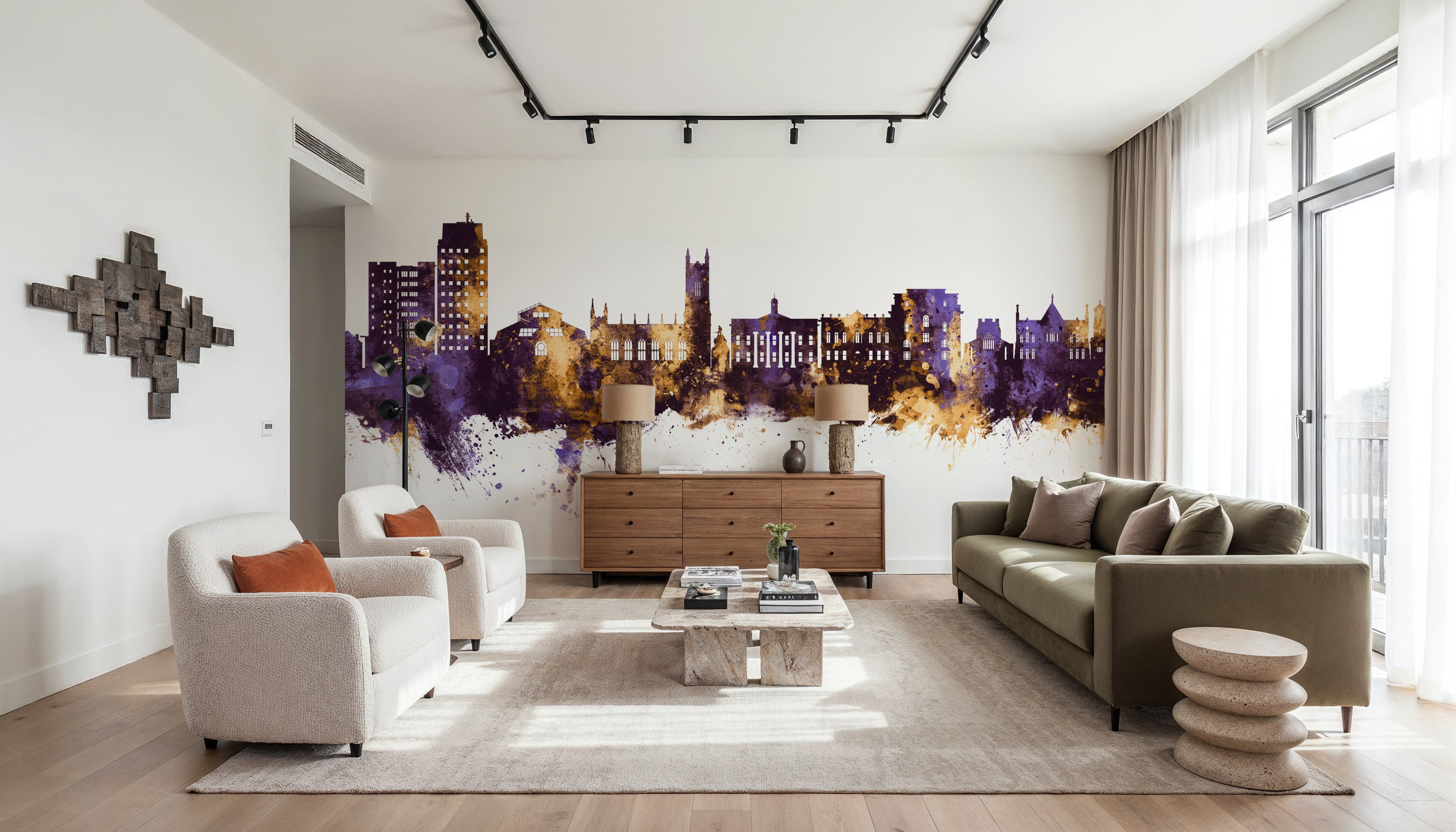 Oldham England Skyline Purple & Gold, Wallpaper