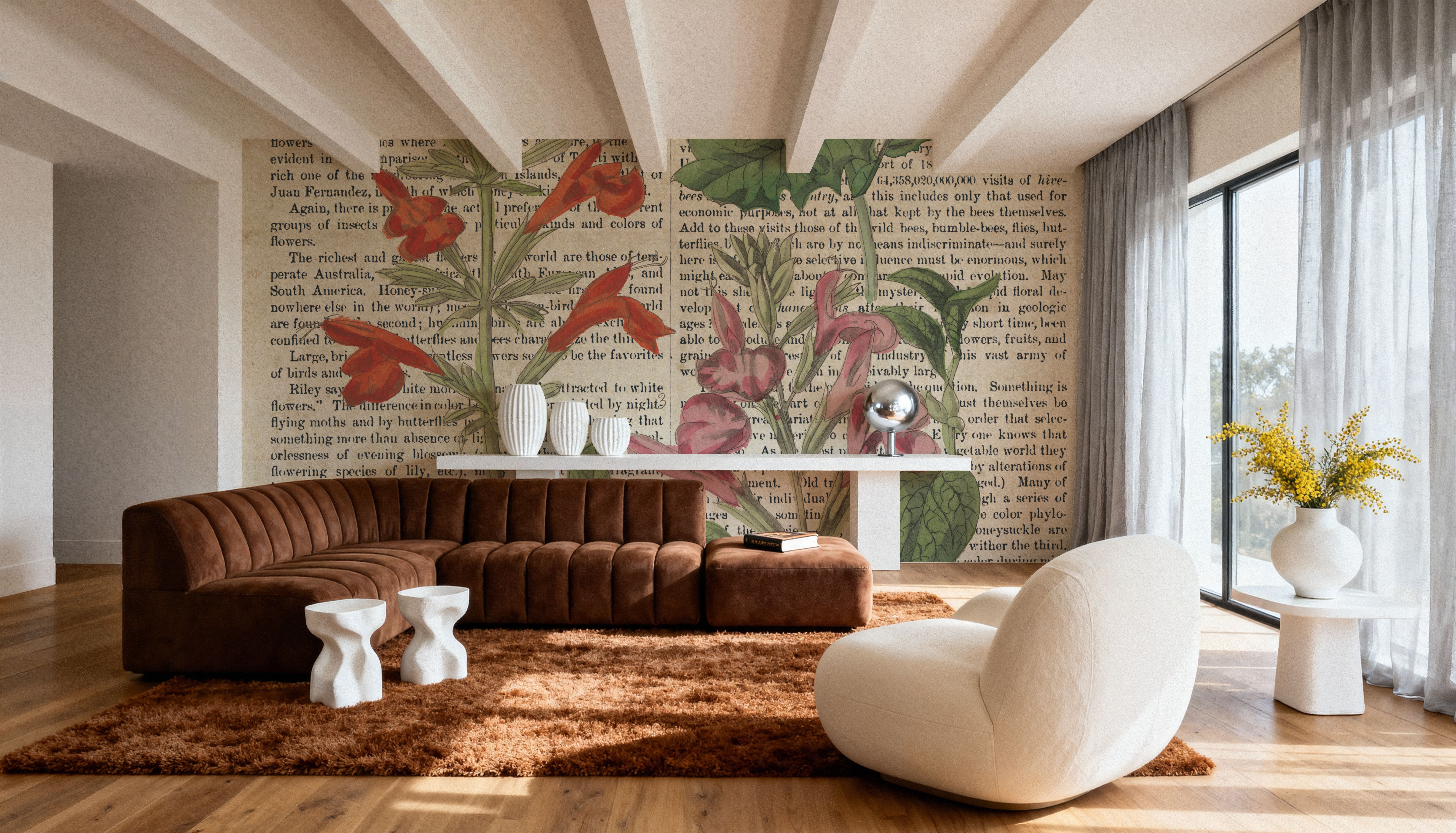 Salvia Florals on Newsprint I, Wallpaper