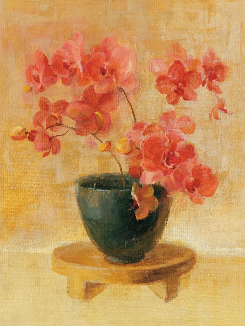 Pink Orchids in Black Vase