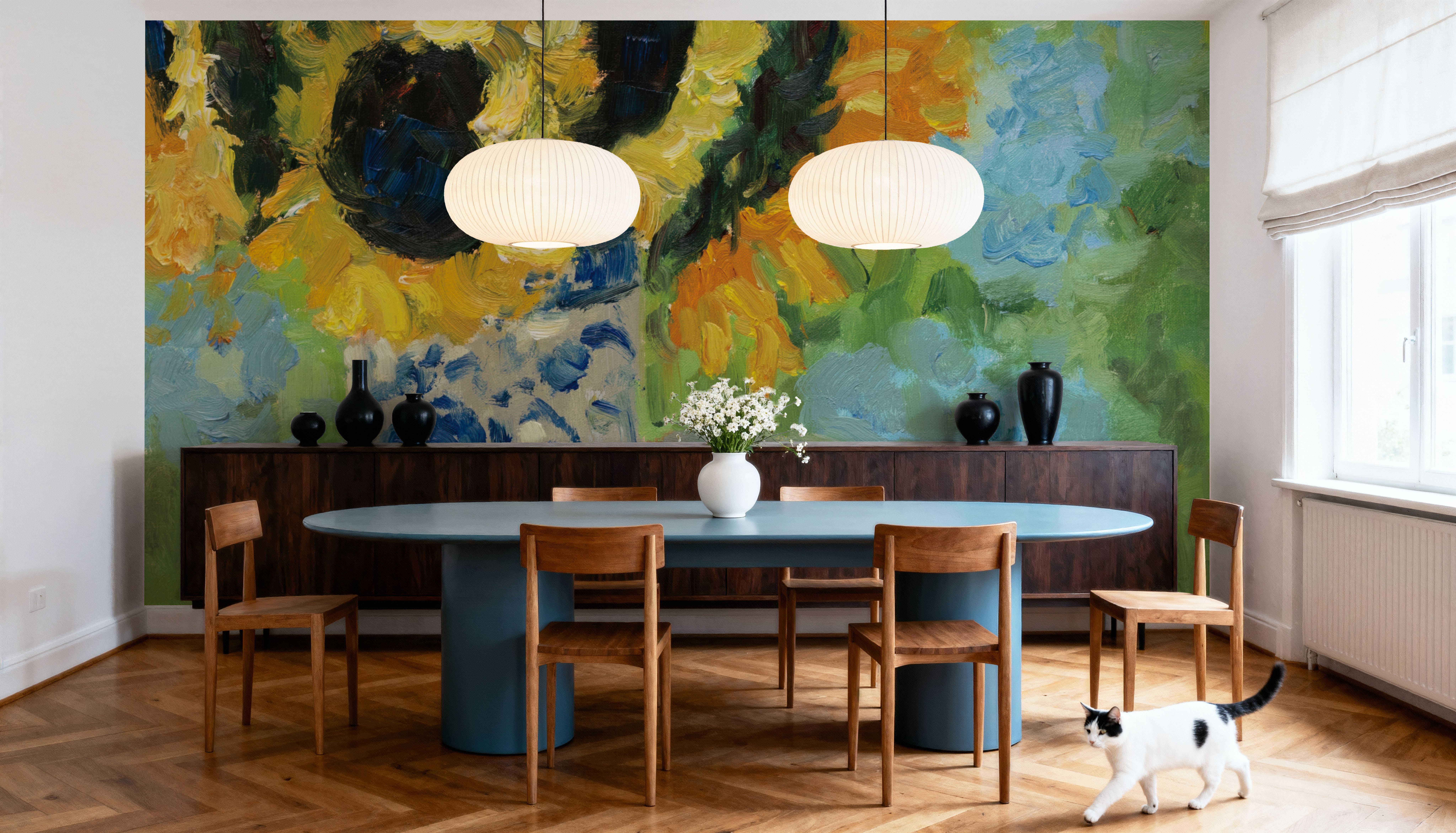 Sunflowers and Hydrangeas, Wallpaper