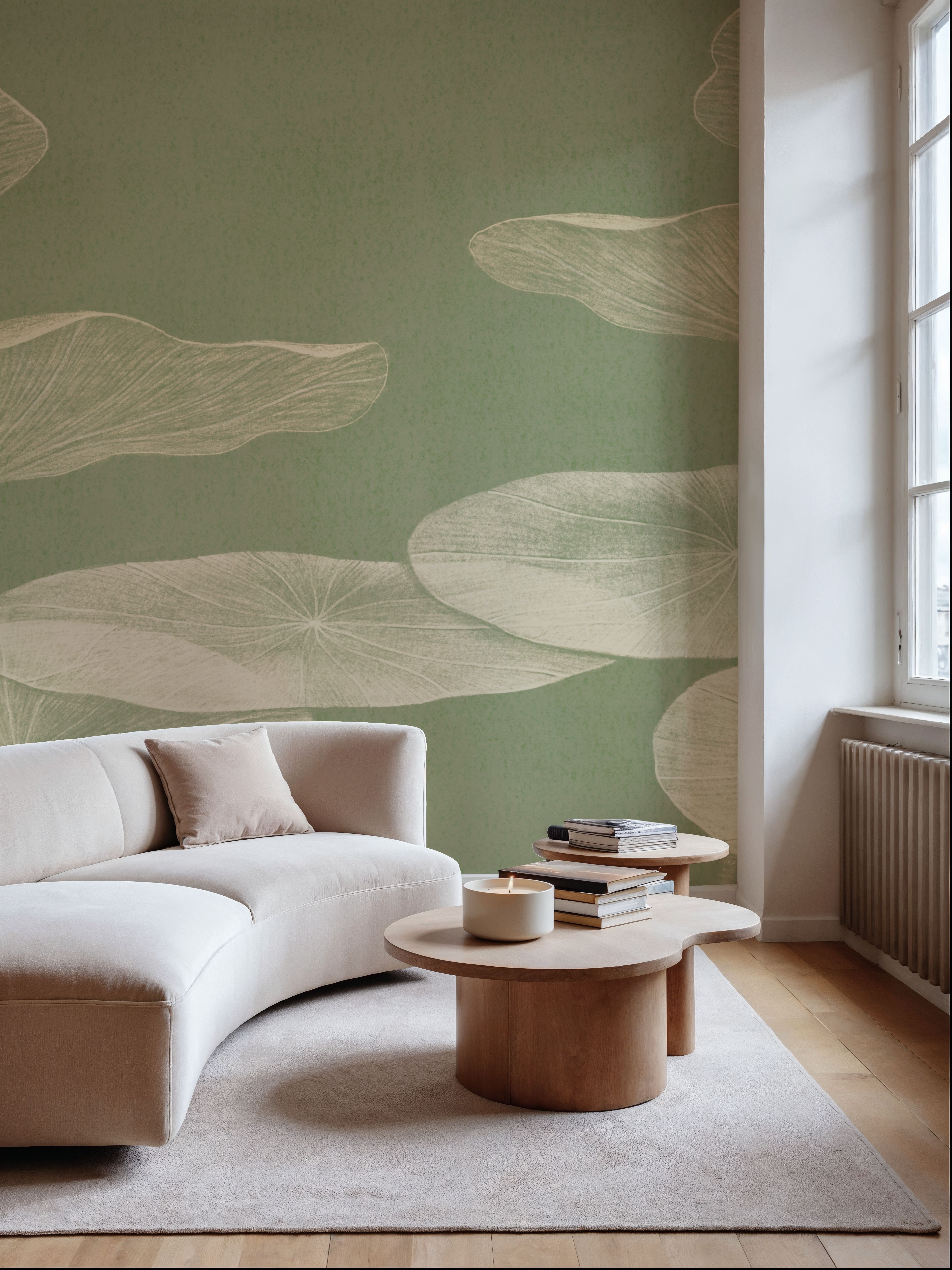 Subtle Water Lily Drawing, Light Green