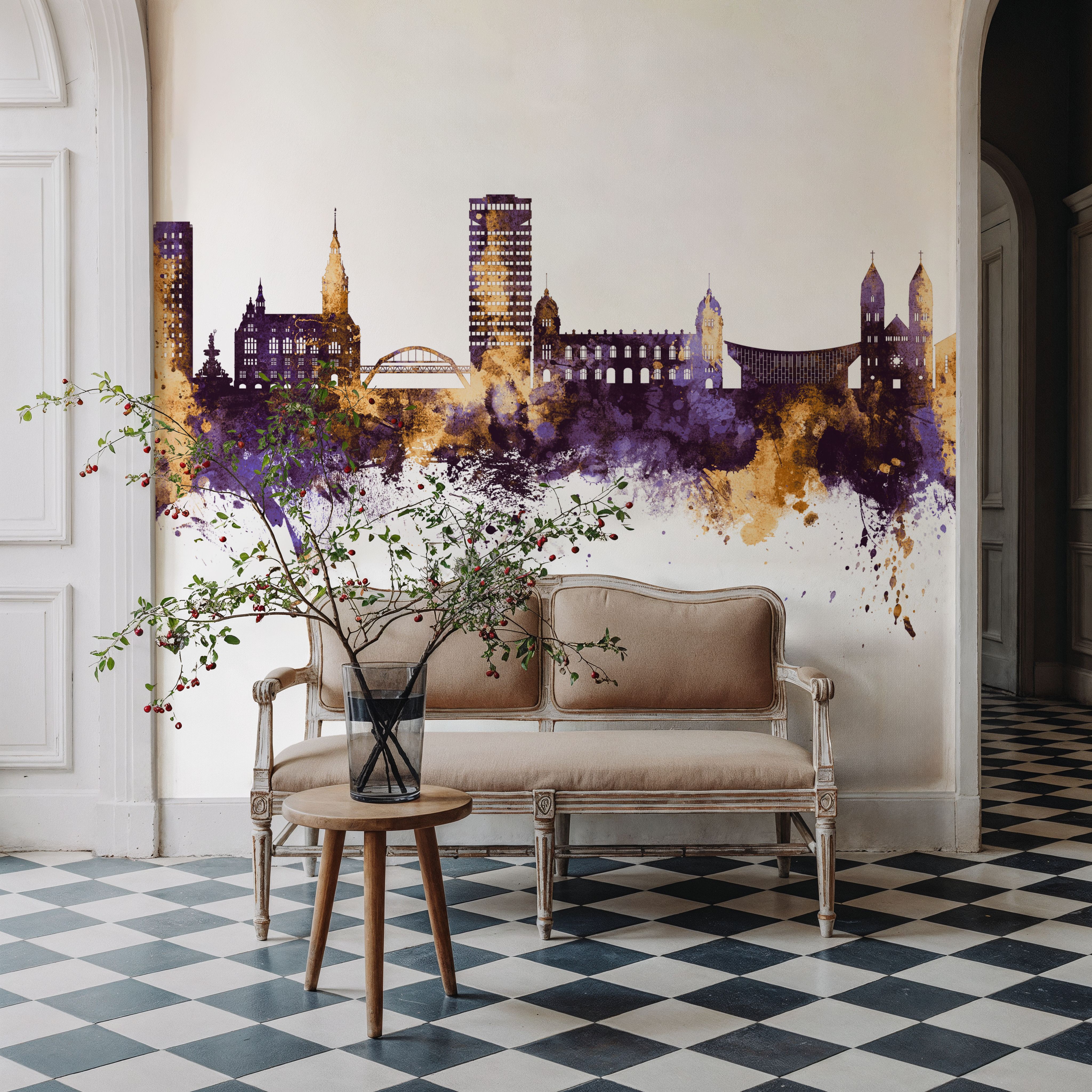 Wuppertal Germany Skyline Purple & Gold