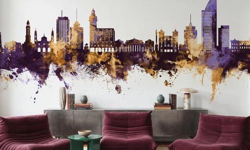 Montevideo Uruguay Skyline Purple & Gold