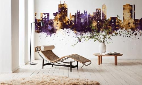 Ann Arbor Michigan Skyline Purple & Gold