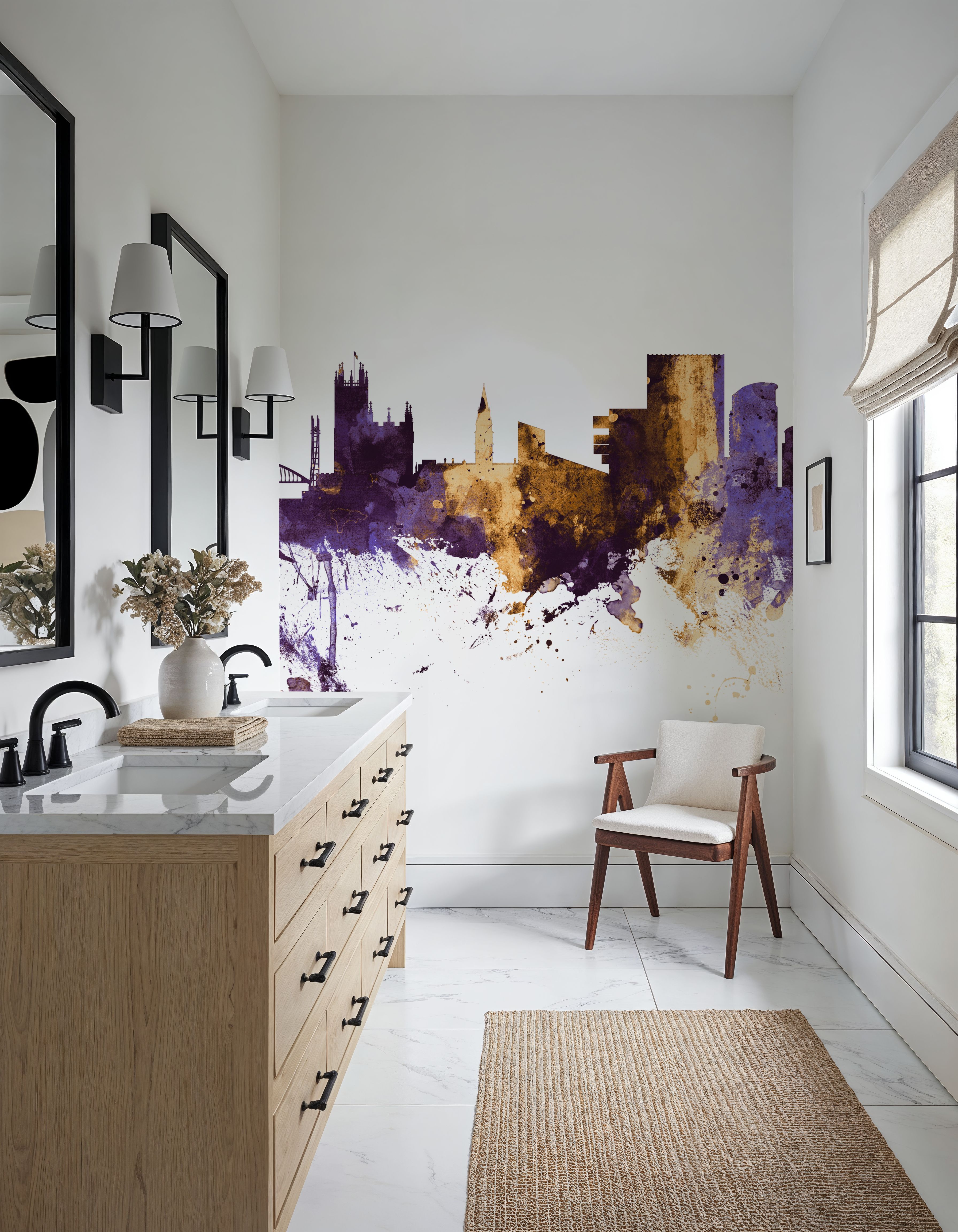 Manchester England Skyline Purple & Gold