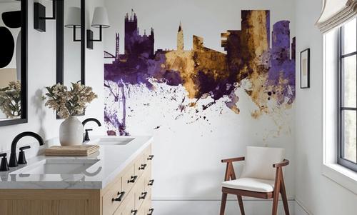 Manchester England Skyline Purple & Gold
