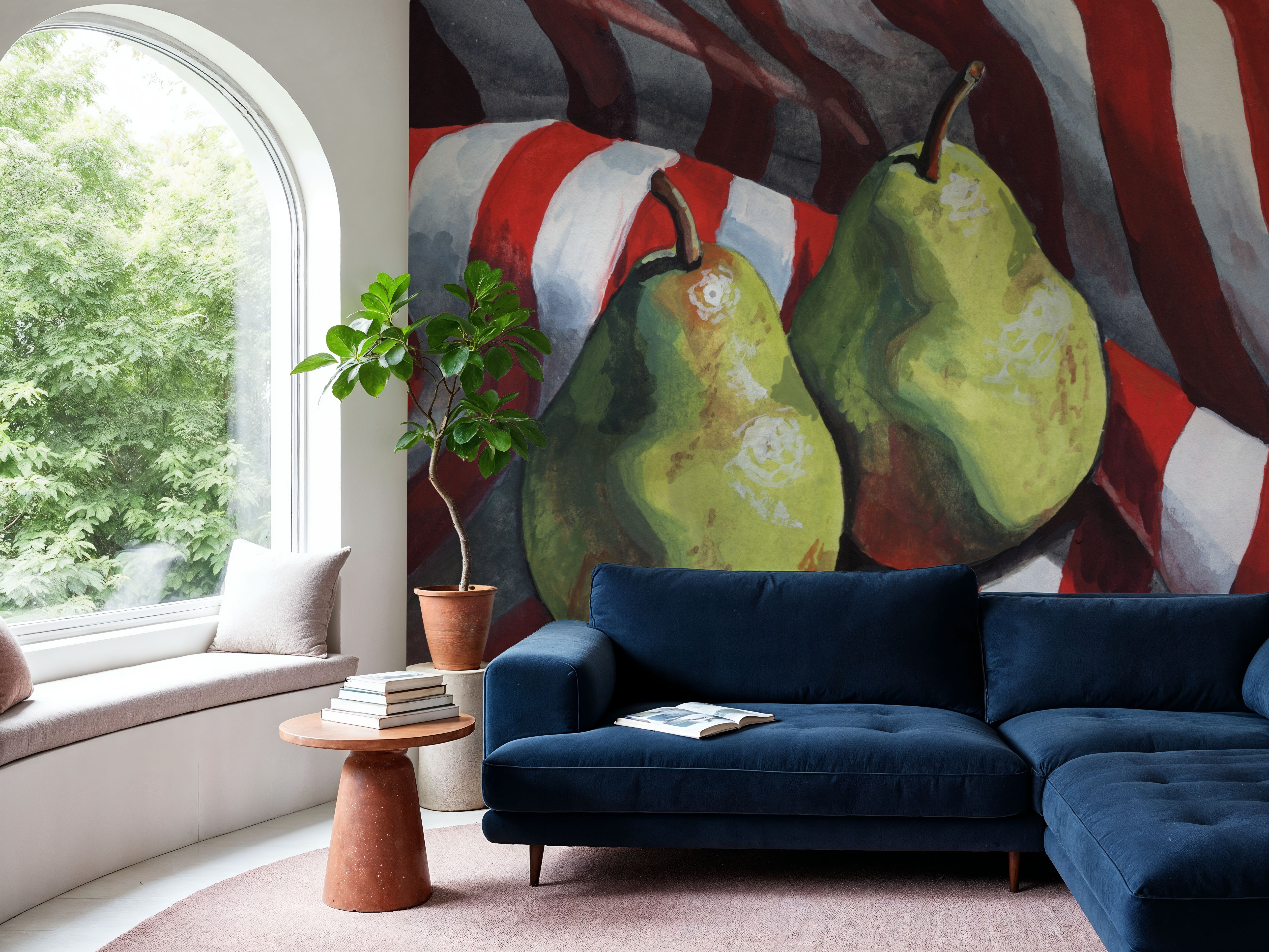 Two Pears on a Striped Cloth