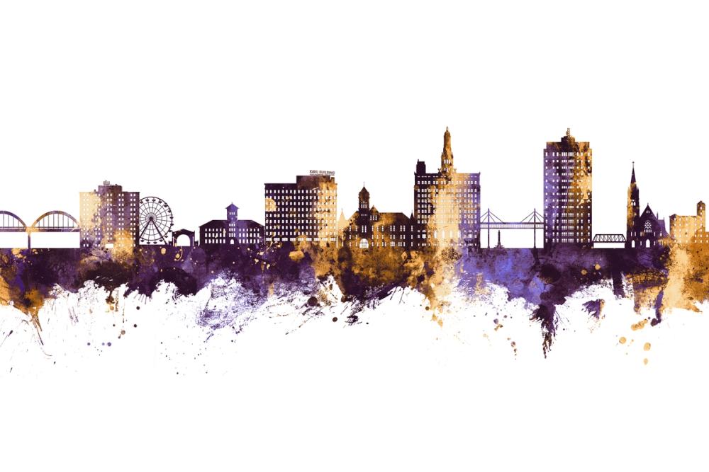 Davenport Iowa Skyline Purple & Gold