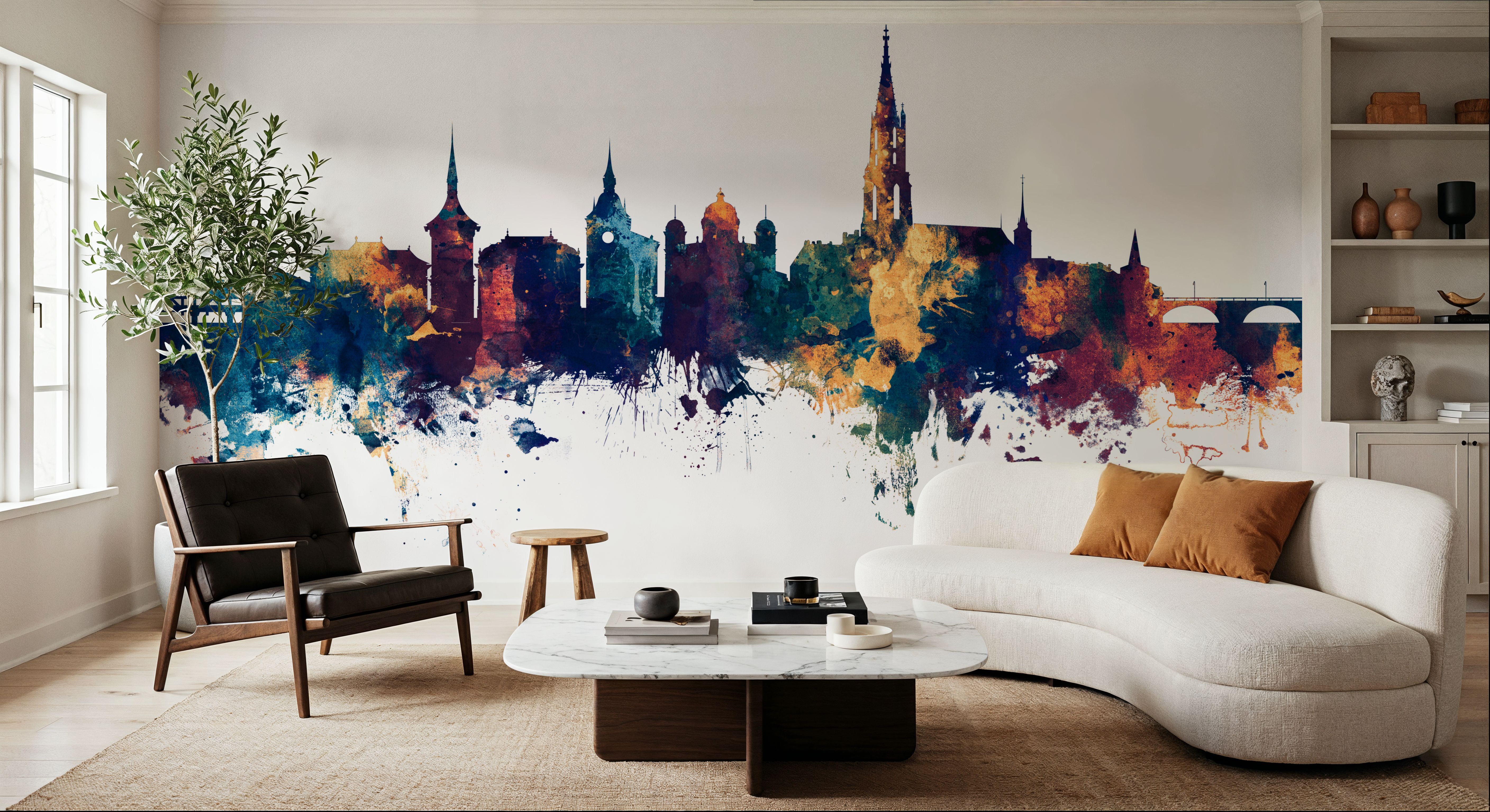 Bern Switzerland Skyline Blue & Bronze, Wallpaper