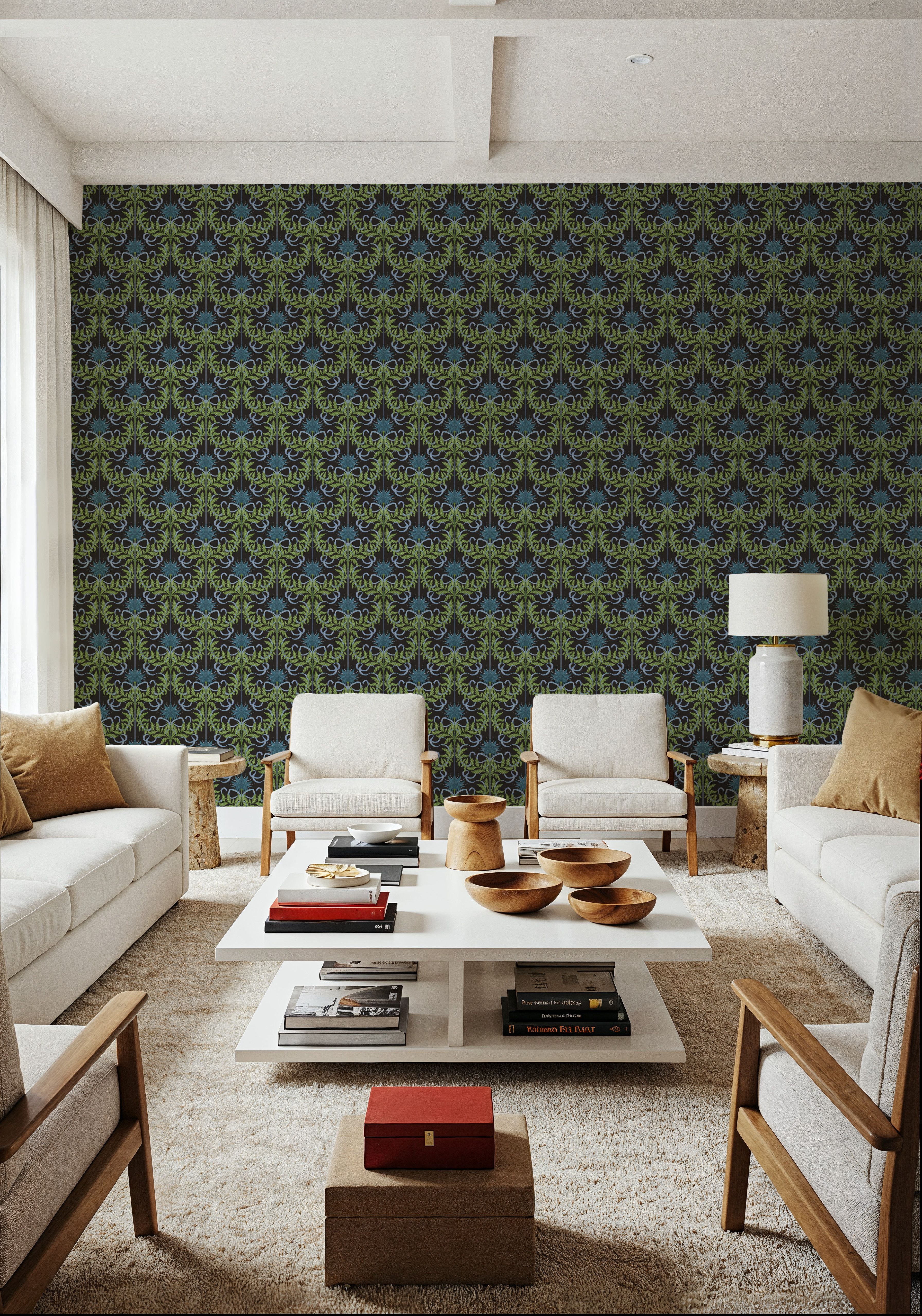 Floral Damask & Bows, Midnight