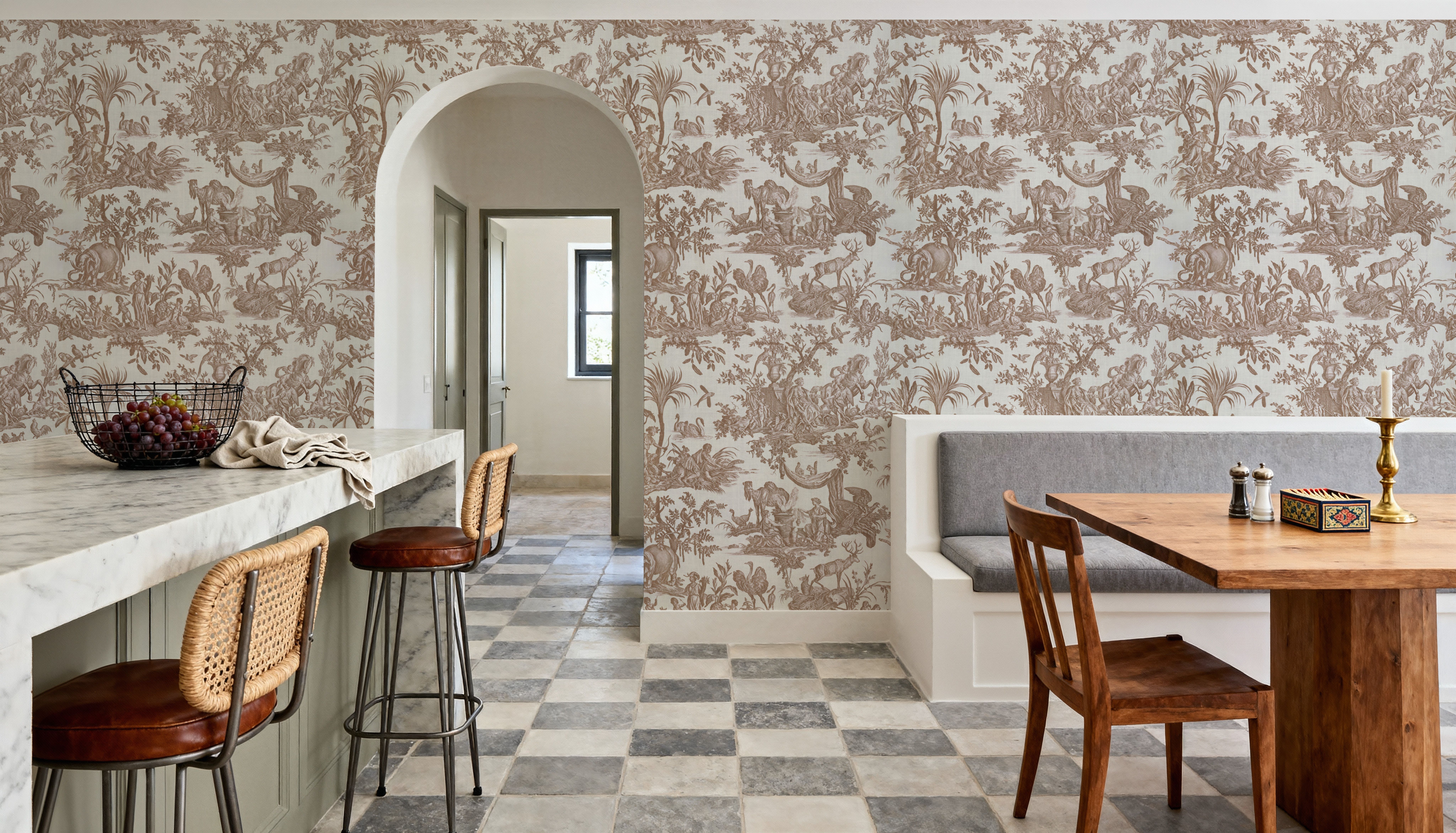 Patinated Linen Toile de Jouy, Terracotta