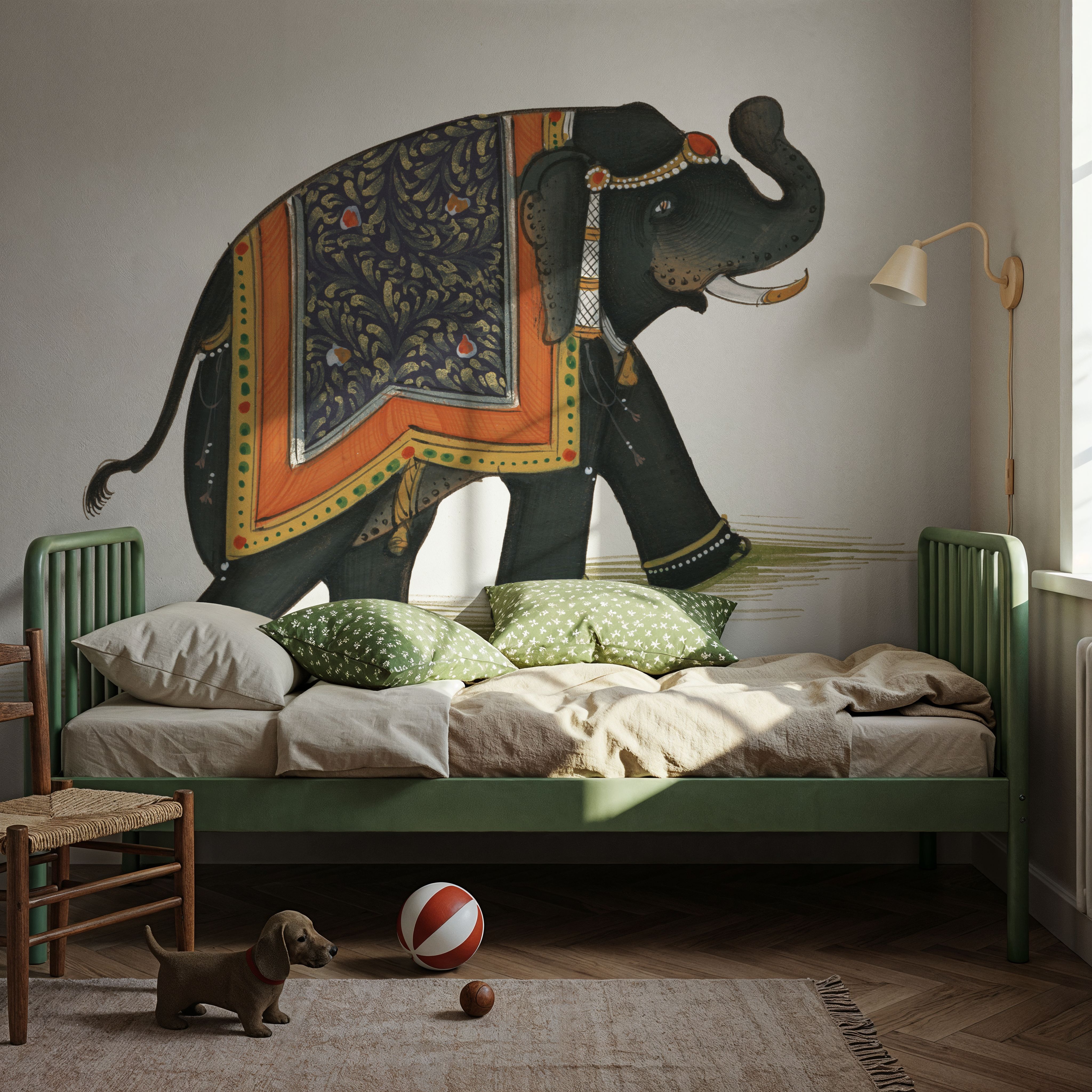 Wall Mural - India Elephant I Light - Graphics Wild mural wallpaper - Brown - Offices - Wallism US - Premium, Textured or Peel & Stick
