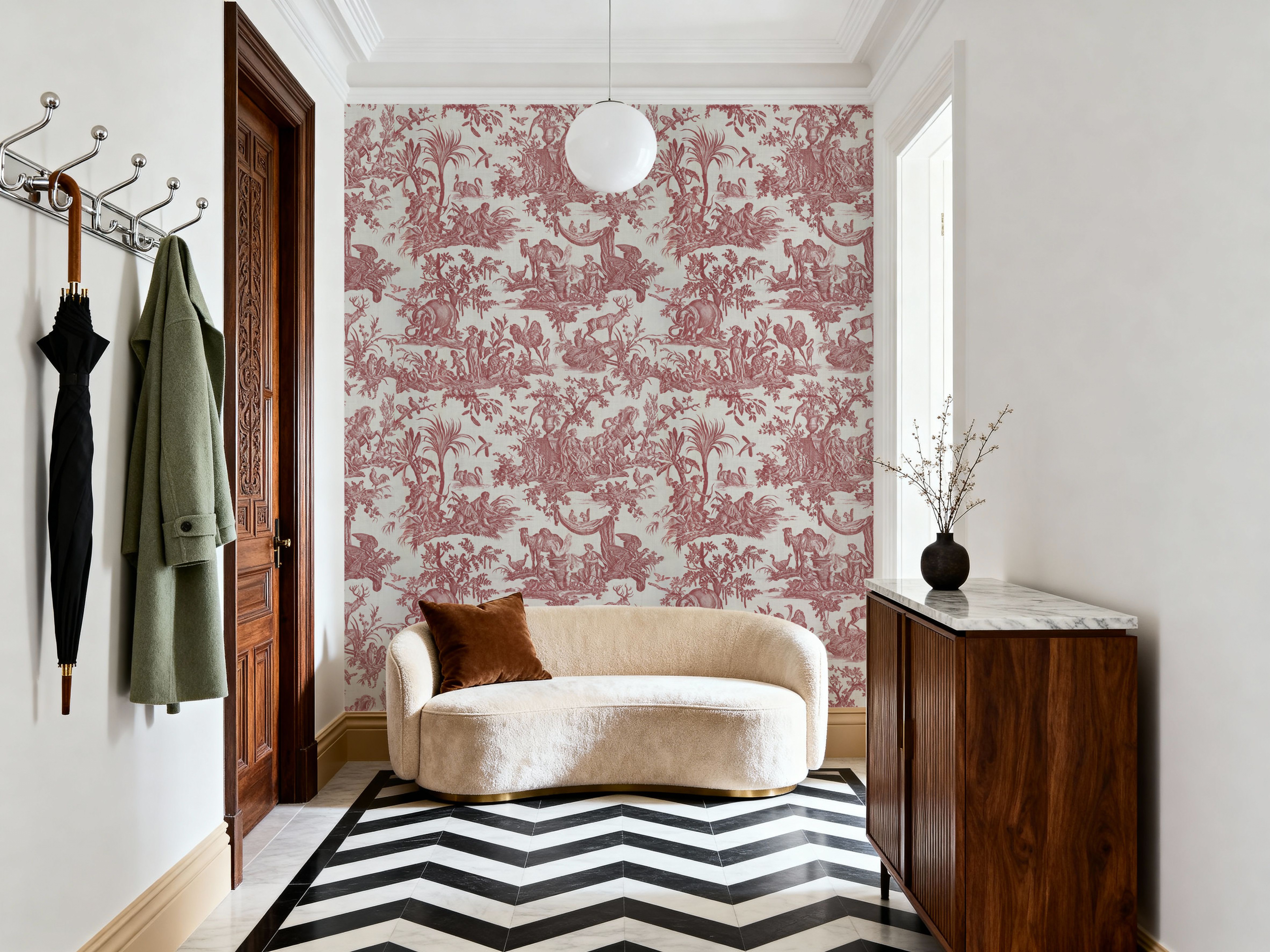 Patinated Linen Toile de Jouy, Brick